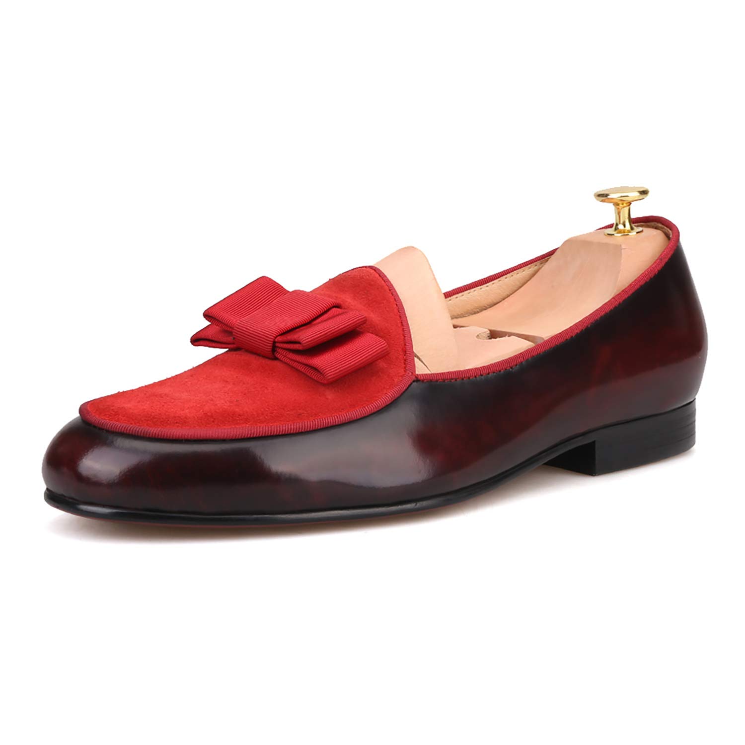 HI&HANN Men's Velvet & Nubuck Leather Bowtie Loafers - Slip-On Smoking Slippers for Formal Events & Wedding Parties