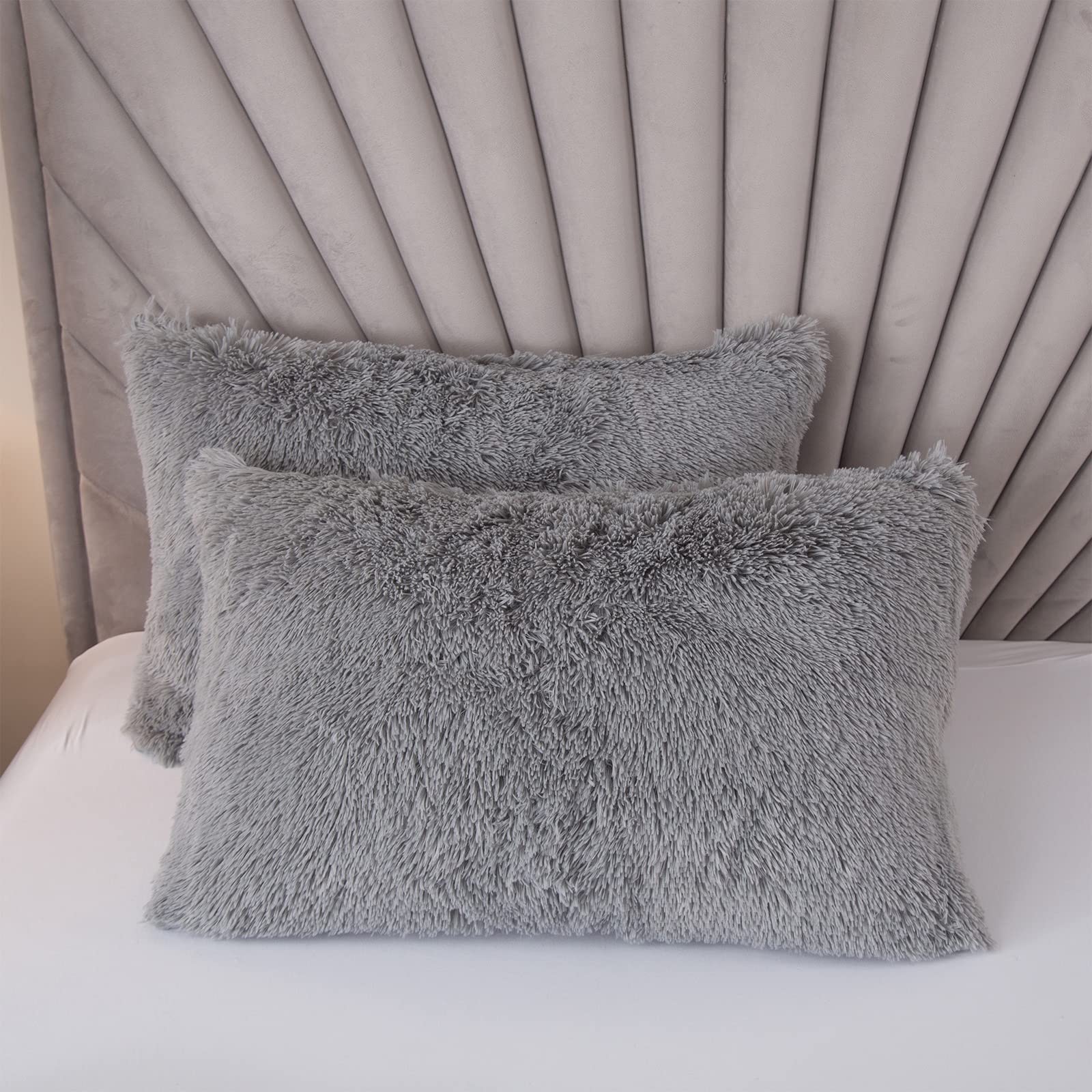 Luxury Fuzzy Plush Shaggy Duvet Cover Set King Size - 3 Piece Fluffy Comforter Cover for King Bed, Soft & Cozy Bedding Set (Grey) - Perfect for Winter Nights & Cozy Bedroom Decor