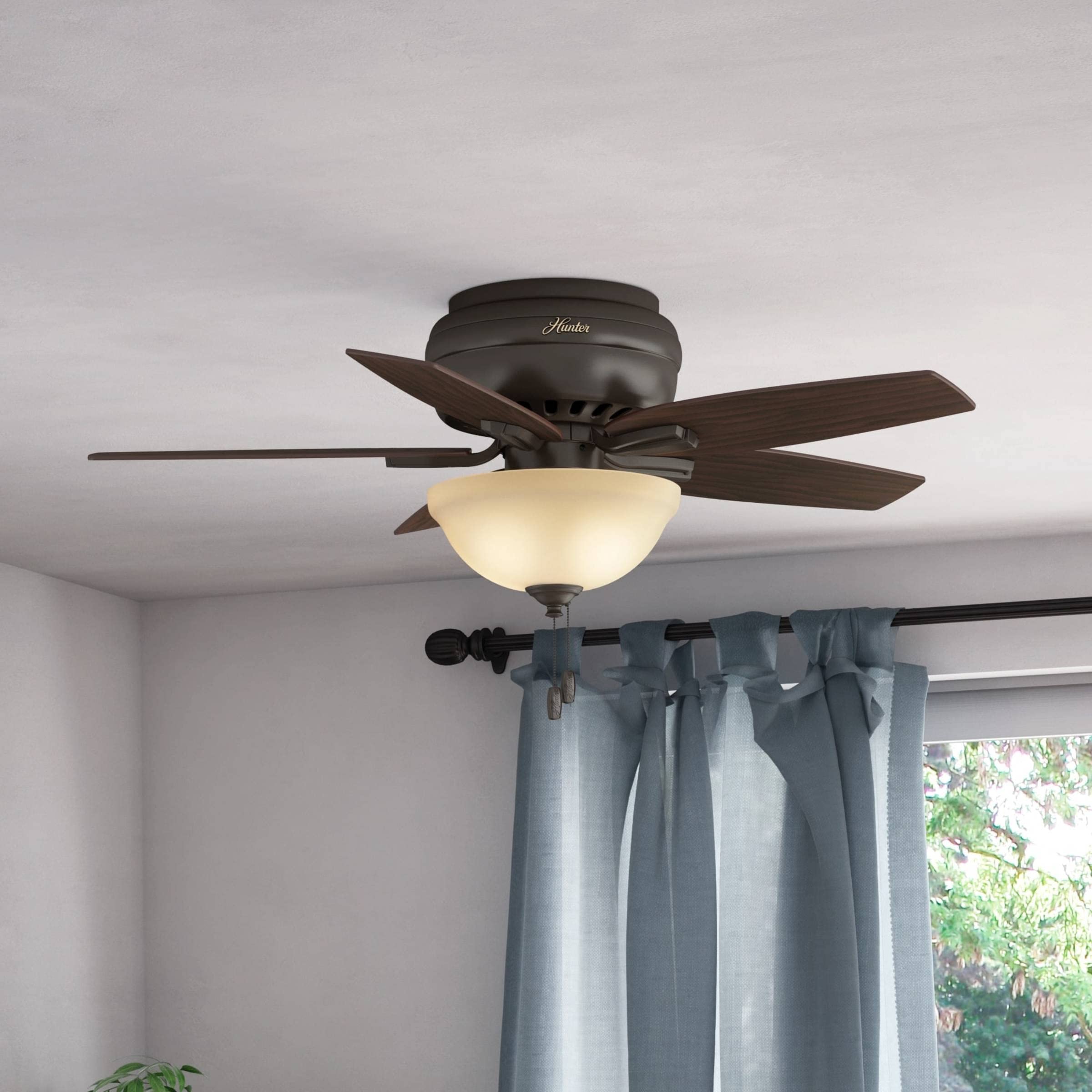Hunter Fan Company 51081 42 Inch Newsome Premier Bronze Low Profile Ceiling Fan with LED Light Kit and Pull Chain - Perfect for Bedrooms, Living Rooms, and Indoor Spaces