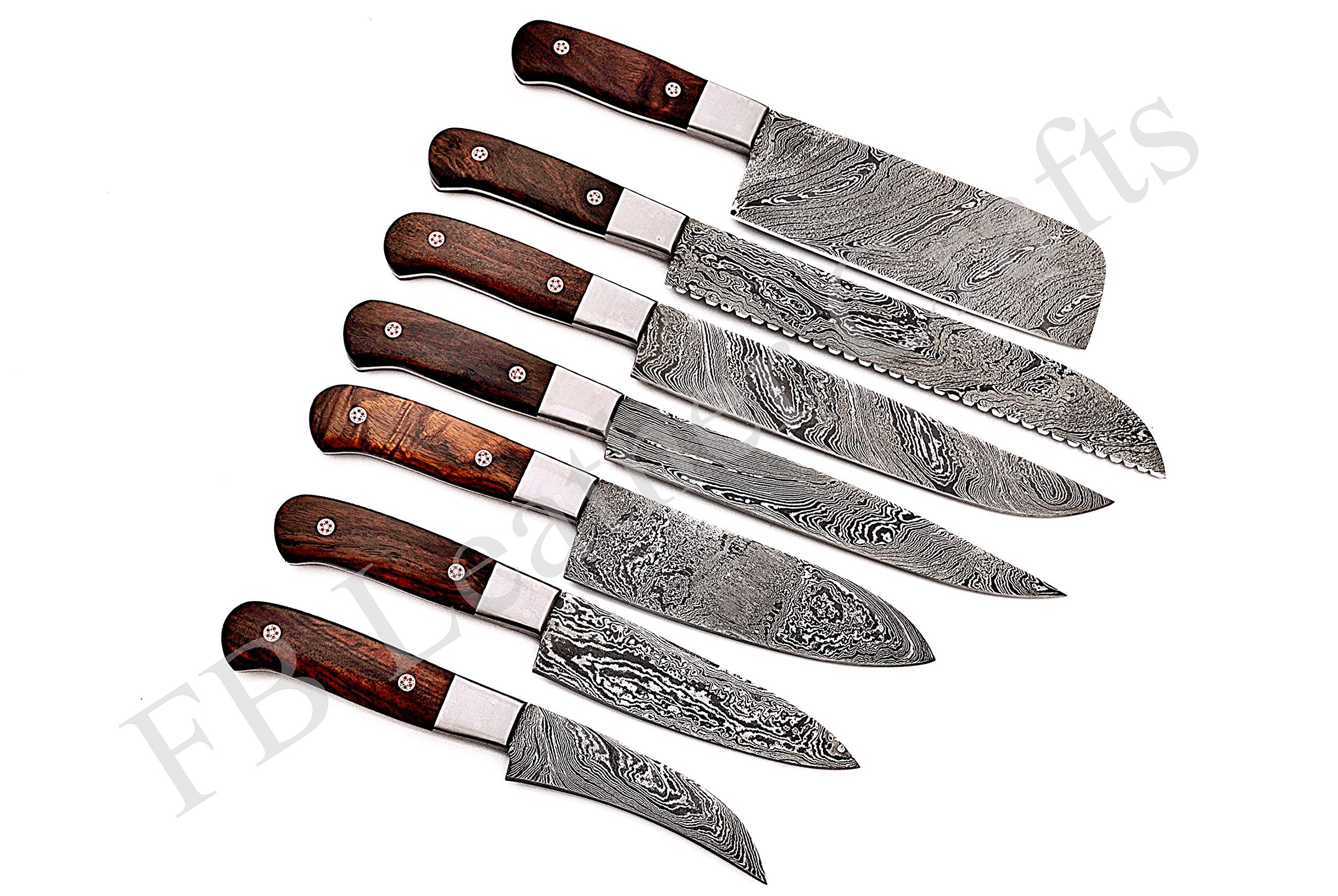 Premium Damascus Steel Kitchen Knives Set - 7-Piece Handcrafted Chef Knife Collection with Rosewood Handle (FBK-1097) - Perfect for Professional Chefs & Home Cooking Enthusiasts