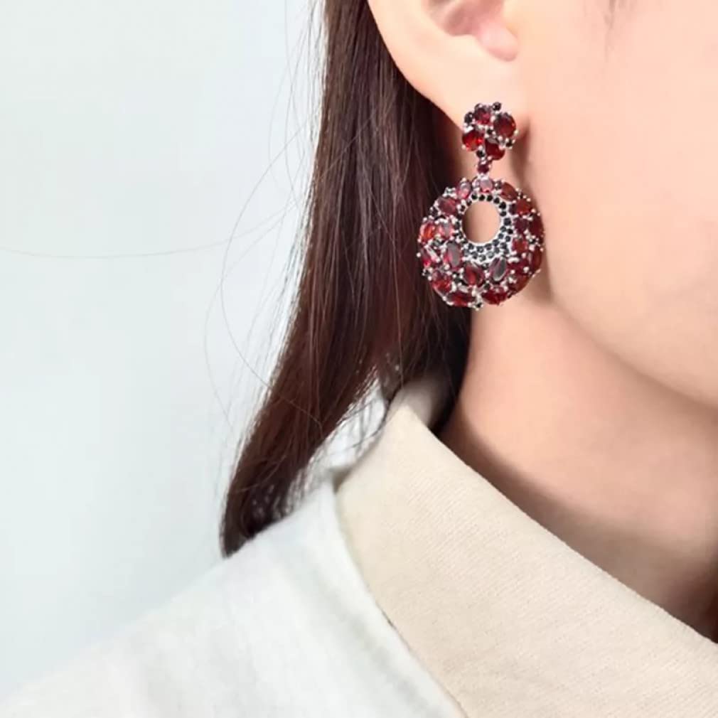 925 Sterling Silver Round Garnet Drop Earrings for Women | Natural Gemstone Fine Jewelry | Perfect for Weddings, Parties & Everyday Wear
