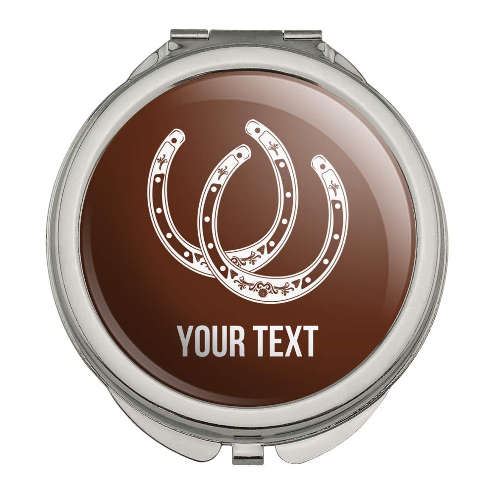 Personalized Lucky Horseshoe Compact Mirror - Custom 1 Line Engraving for Travel Purse & Handbag | Western Cowboy Cowgirl Makeup Mirror | Perfect Gift for Equestrian Lovers & Country Style Fashion