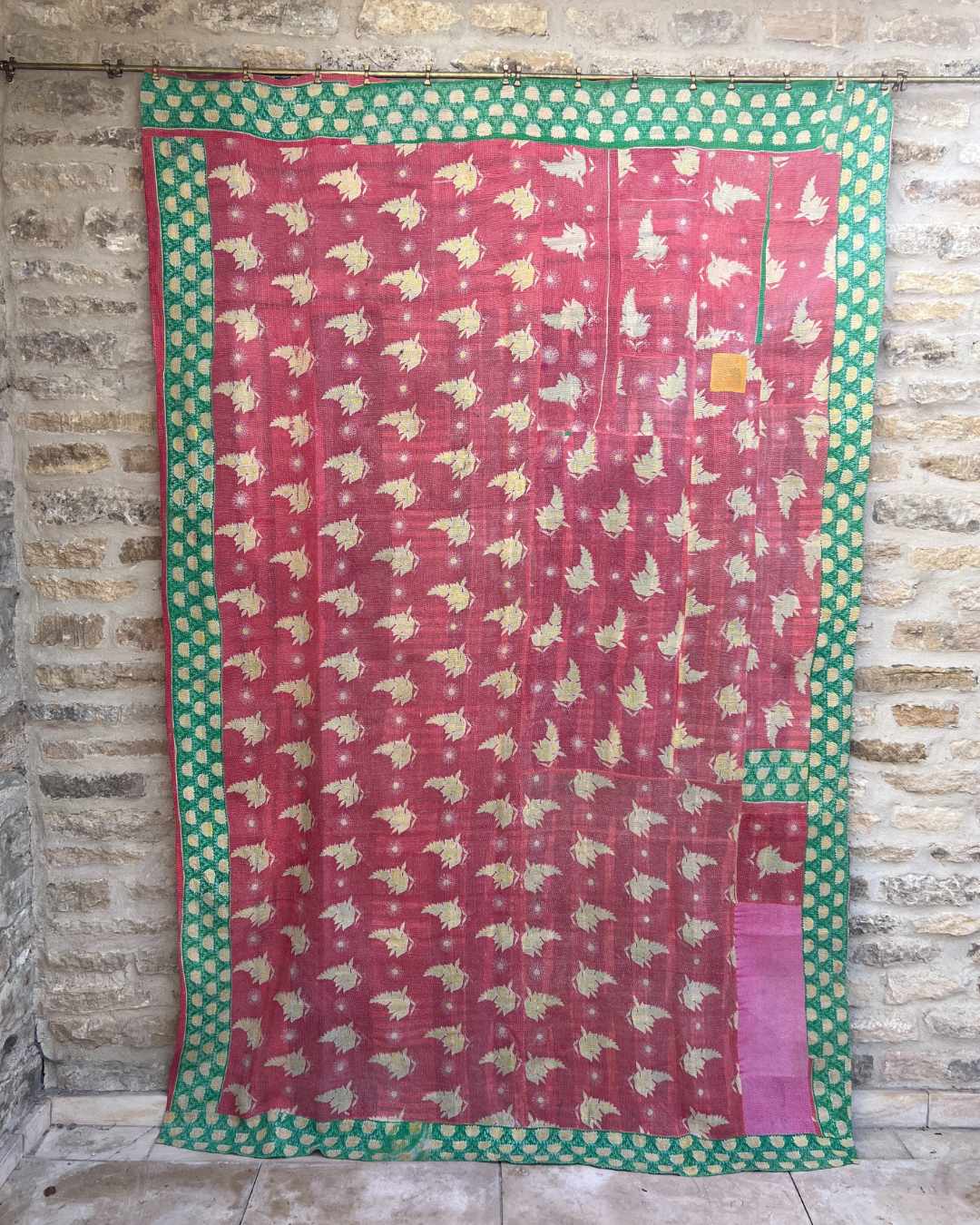Premium Midweight Kantha Quilt No. 783 - Handmade Cotton Bedspread, Lightweight Blanket for All Seasons - Perfect for Bedroom, Sofa, Travel & Cozy Home Decor