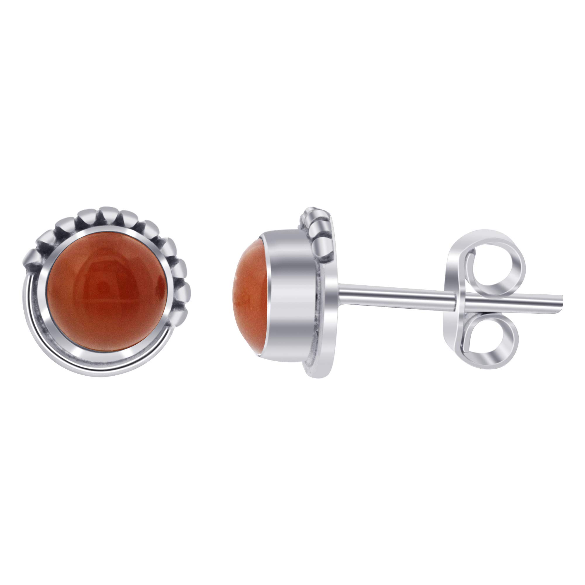 Round Gemstone Sterling Silver Post Back Stud Earrings for Women – Hypoallergenic, Dainty & Elegant Jewelry for Everyday Wear, Gift Giving & Special Occasions