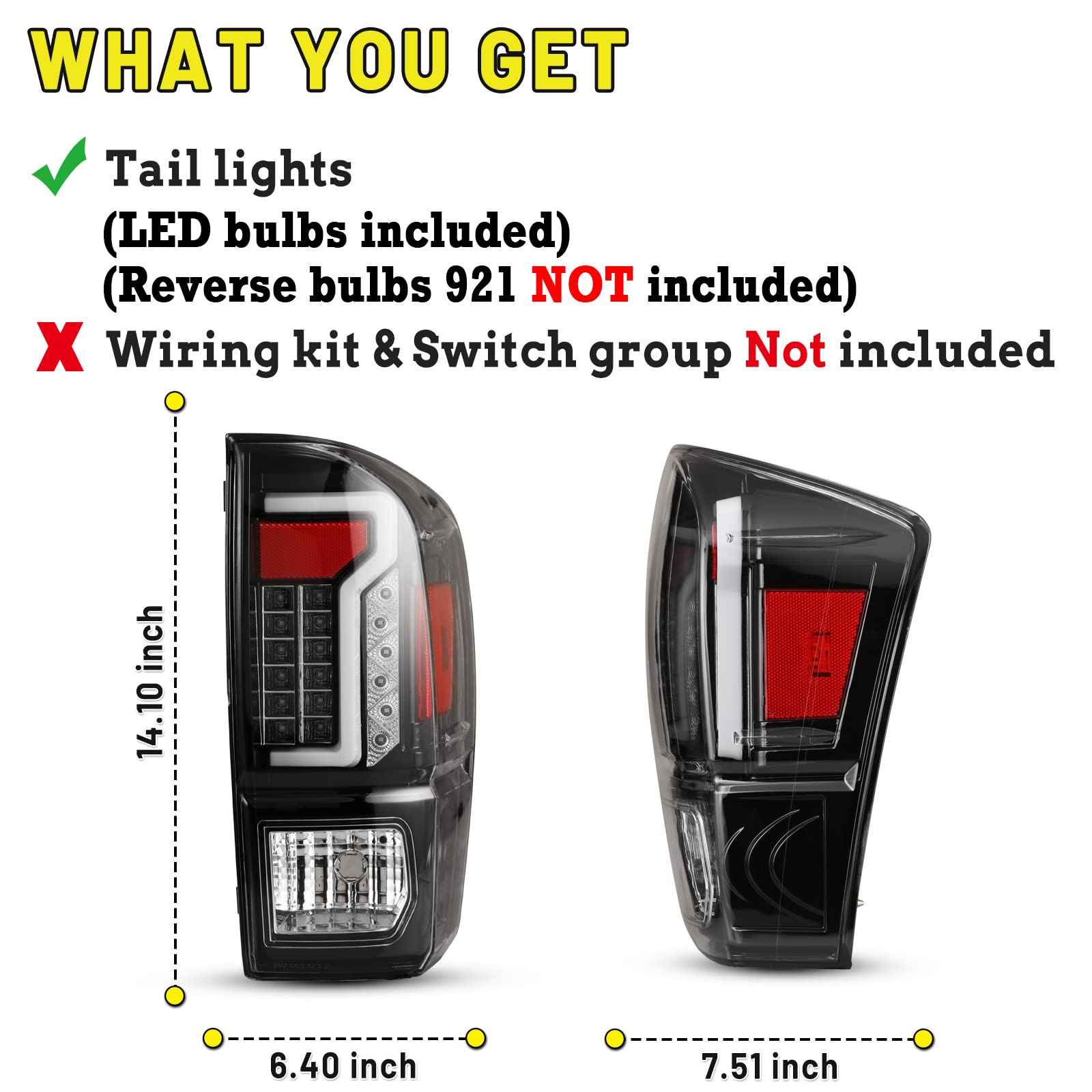 LED Tail Lights for Toyota Tacoma 2016-2023 - Red Smoked Taillights Replacement Set (Driver & Passenger Side) - Durable & Waterproof Rear Lamps for Off-Road, Night Driving & Custom Car Styling