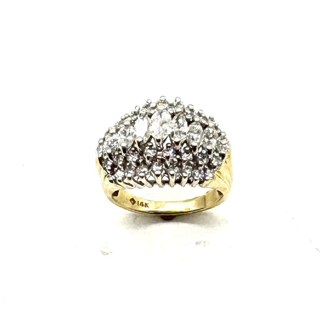 14K Yellow & White Gold Diamond 5-Row Stackable Ring for Women - Elegant Wedding Band, Anniversary Gift, or Everyday Luxury Jewelry