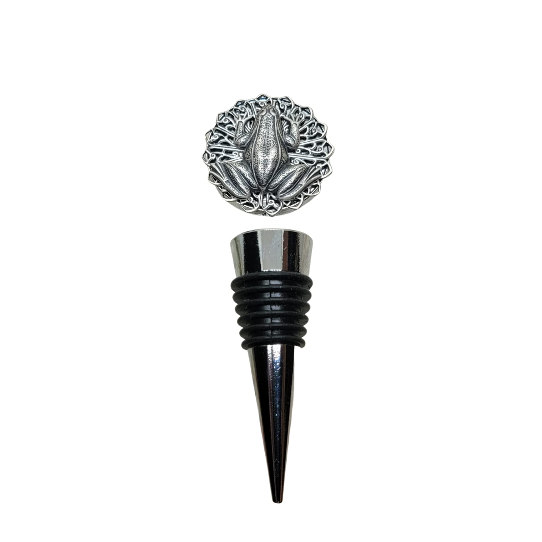 Handmade Oxidized Silver Frog Wine Bottle Stopper - Unique Decorative Cork for Wine, Liquor & Champagne - Perfect for Home Bars, Dinner Parties & Gift Giving