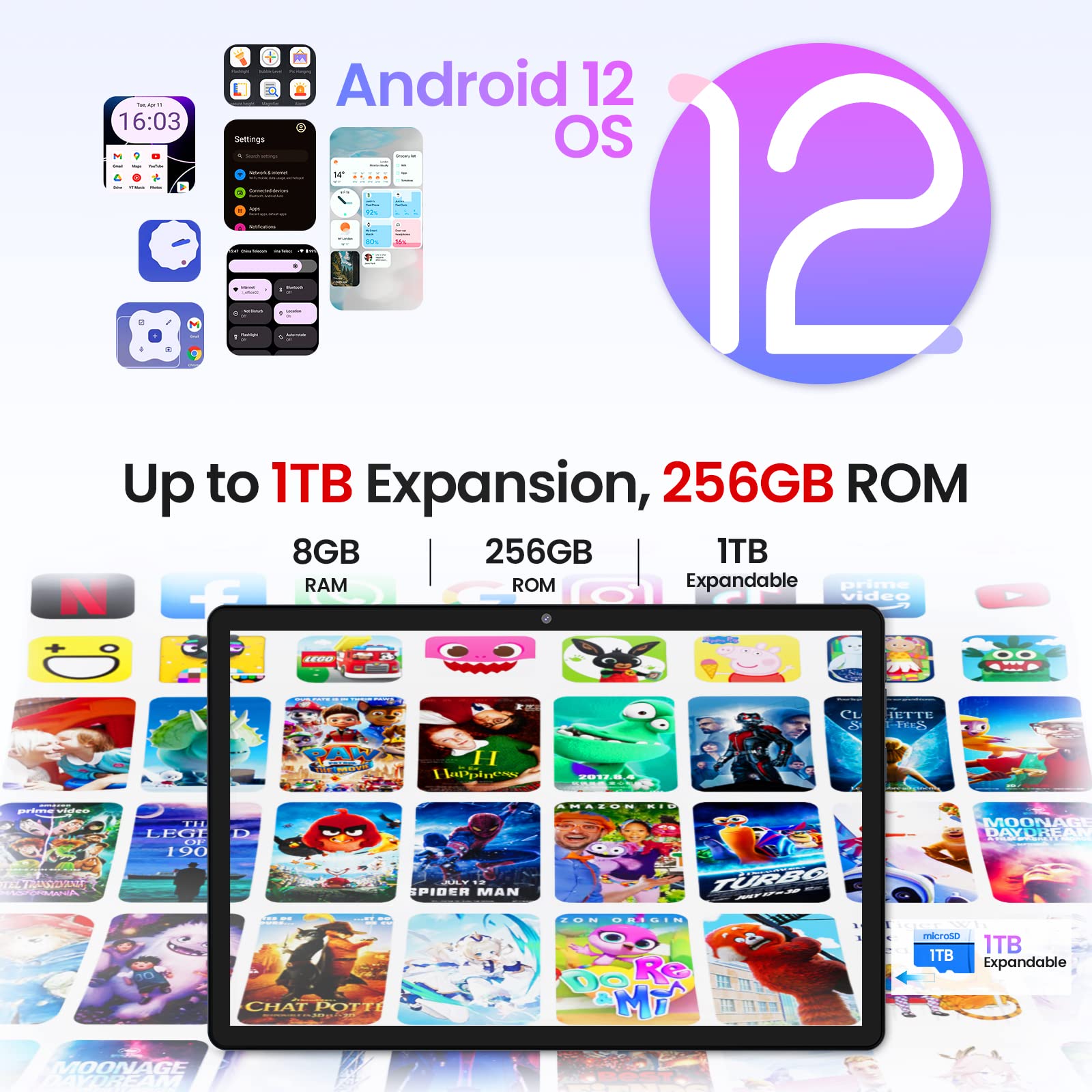 Kinstone 10.1 Inch Android 12 Tablet - 8GB RAM, 256GB ROM (Expandable to 1TB), MTK8183 Octa-Core 2.0GHz Processor, 6000mAh Battery, 1920x1200 IPS FHD Display | 2.4G/5G WiFi, Five-Mode GPS | Metal Body Gray - Perfect for Work, Study, Streaming & Gaming