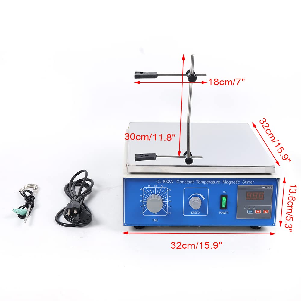 110V Magnetic Hot Plate Stirrer with Temperature Control & Timing - Lab Heating Mixer for Constant Temperature Stirring, Max 10L Capacity - Ideal for Chemistry Experiments, Lab Research & Scientific Mixing