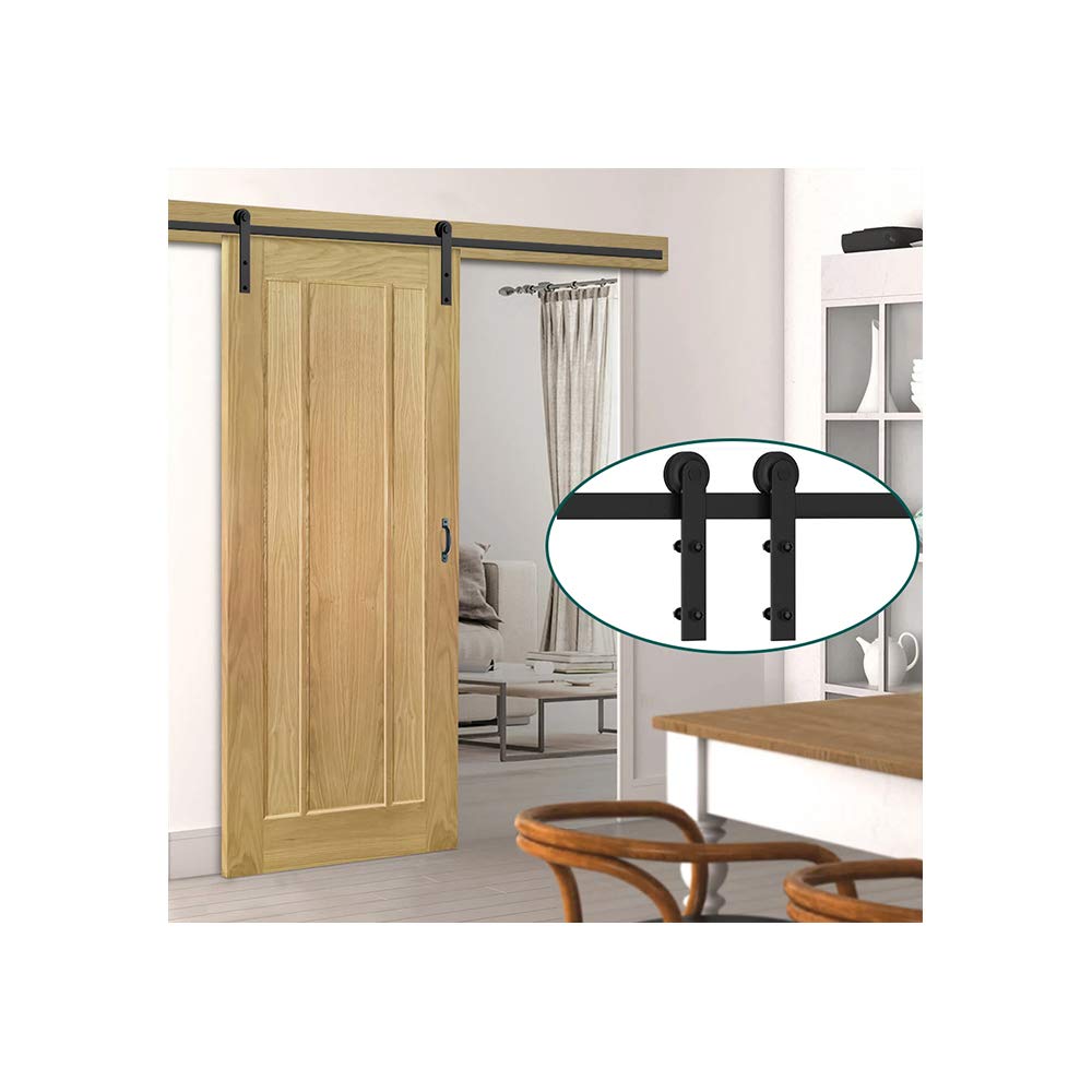 Haccer 6FT Sliding Barn Door Hardware Kit - Black Single Door Track System for Rustic Home & Office Use