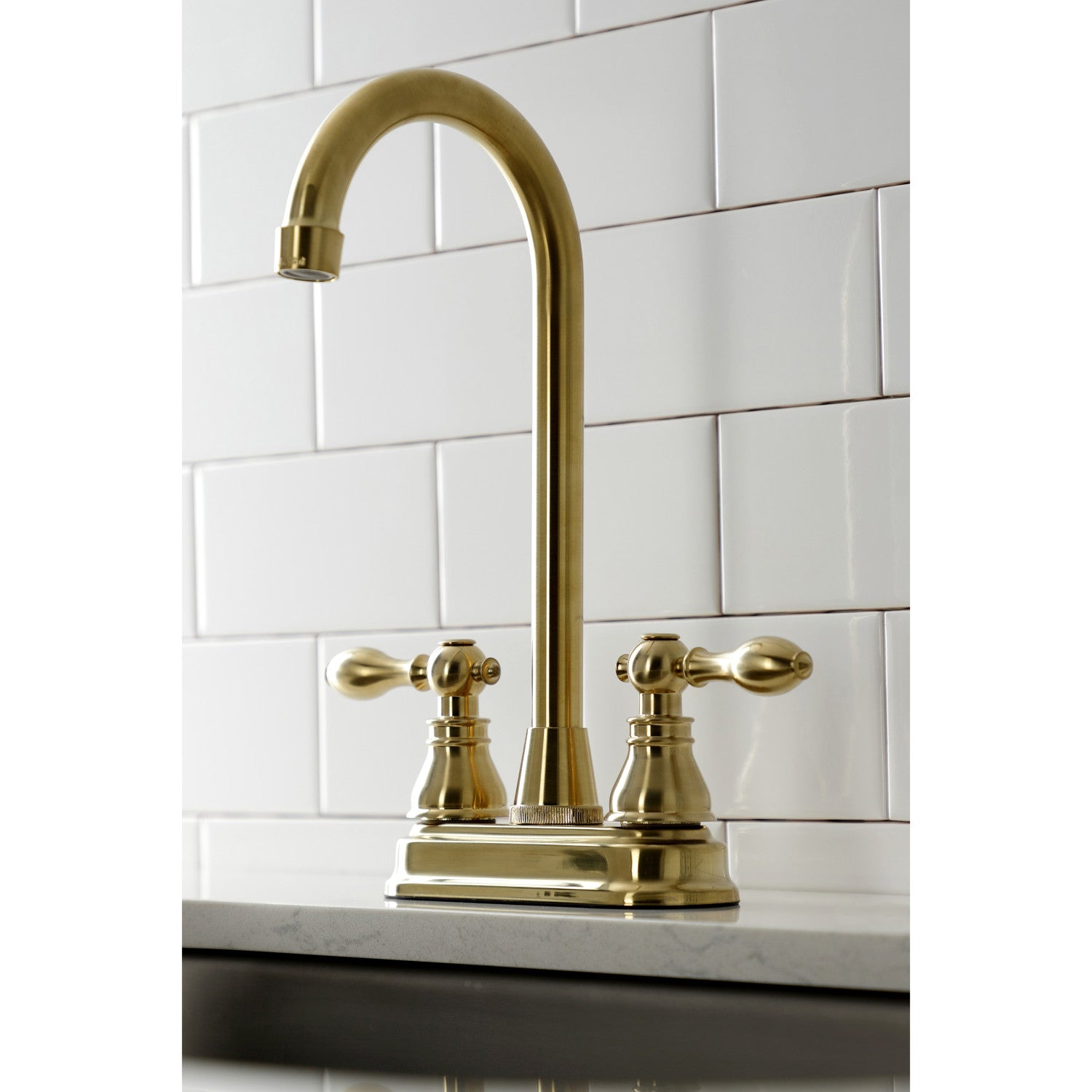 American Classic KB497ACLSB Two Handle 2 Hole Deck Mount Bar Faucet in Brushed Brass - Perfect for Kitchen Sinks, Wet Bars, and Outdoor Entertaining Areas