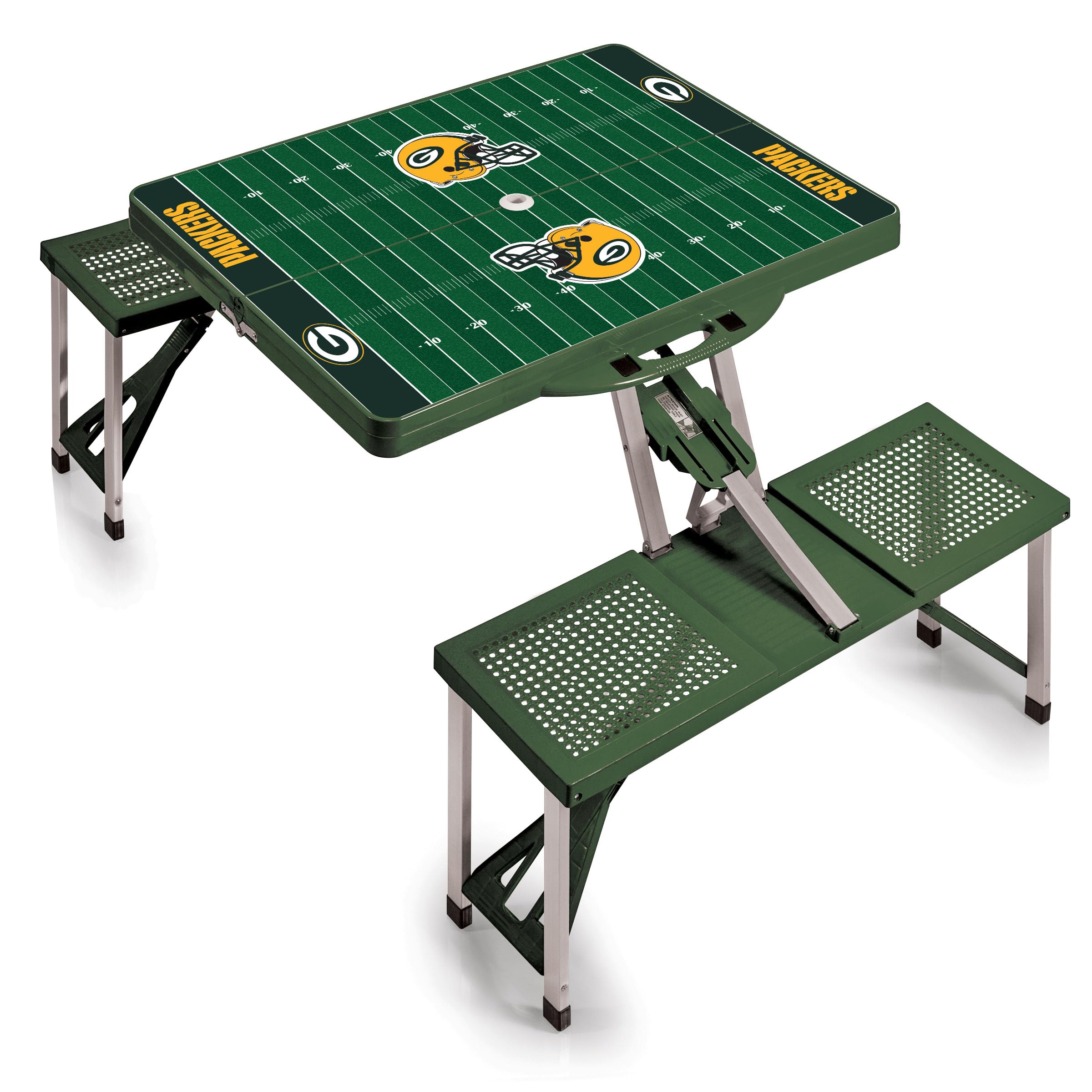 PICNIC TIME NFL Portable Folding Picnic Table with Seats & Umbrella - Compact Outdoor Dining for Tailgating, Camping, Beach & Backyard Parties