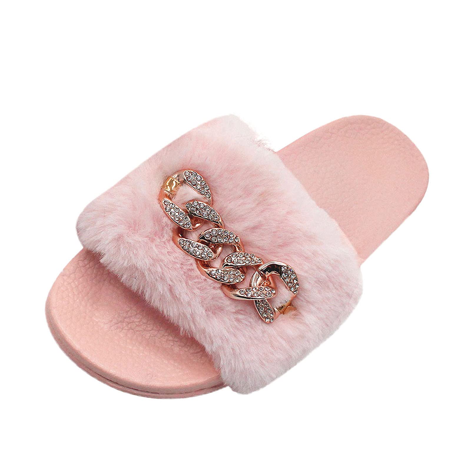 Bohemian Women's Sandals - Thick Crystal Flat Summer Beach Sandals with Chain Design, Loose Fit Comfortable Slippers for Casual Wear, Walking, and Vacation Outfits