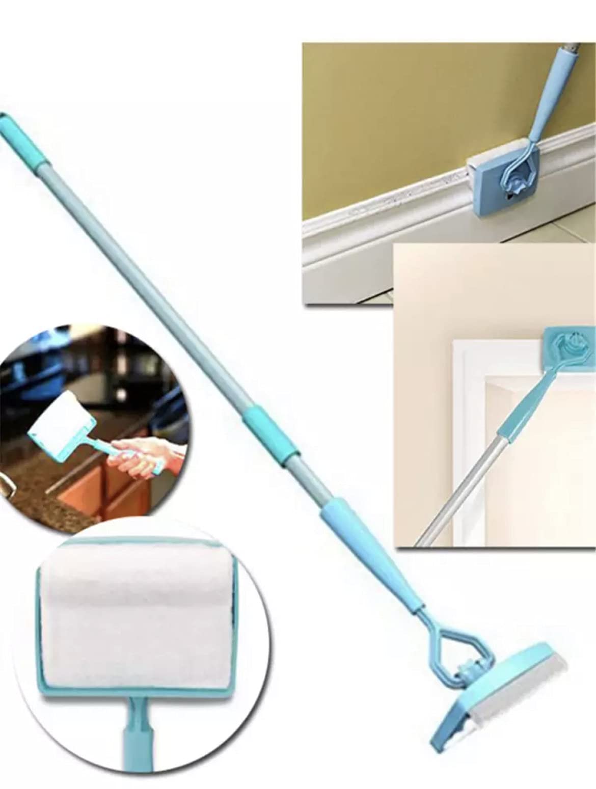 No-Bending Mop Baseboard Cleaner Tool with 5 Reusable Pads - Long Handle Skirting Board & Molding Cleaner for Floors, Walls, Corners - Perfect for Hardwood, Tile & Laminate Cleaning