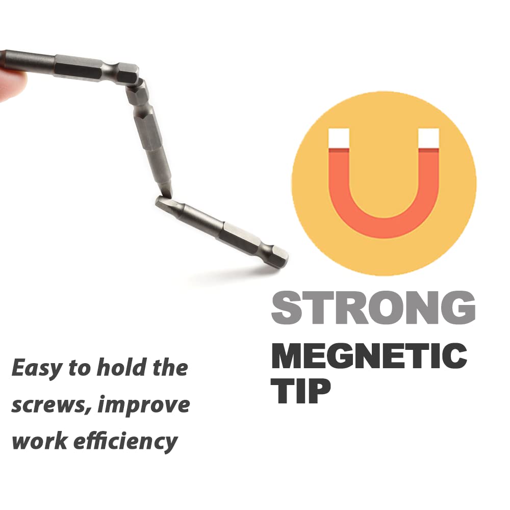 10PCS Square Head SQ2 Screwdriver Bit Set - 1/4 Inch Hex Shank, 2 Inch/50mm Length, S2 Steel with Magnetic Tip - Compatible with Power Screwdrivers, Drills & Impact Drivers - Perfect for DIY Projects, Furniture Assembly & Automotive Repairs