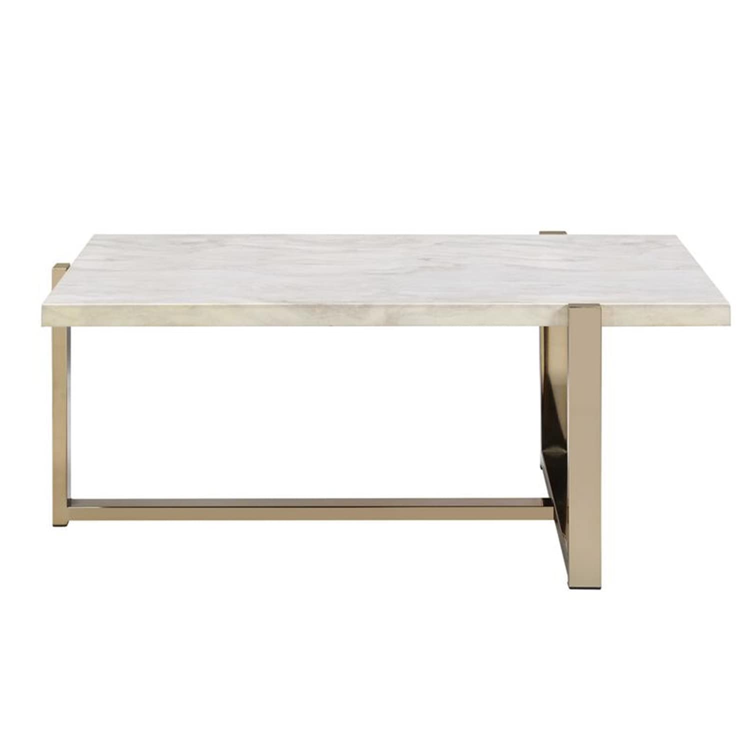 Modern White & Gold Metal Coffee Table with Faux Marble Top - Stylish Living Room Centerpiece for Small Spaces & Apartments