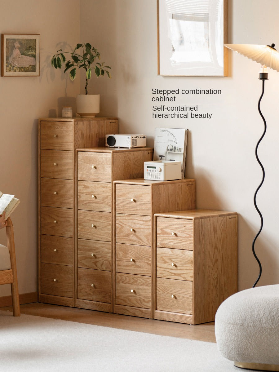 Solid Oak & Beech Wood Side Cabinet - Multi-Functional Storage Organizer for Living Room, Bedroom, or Office