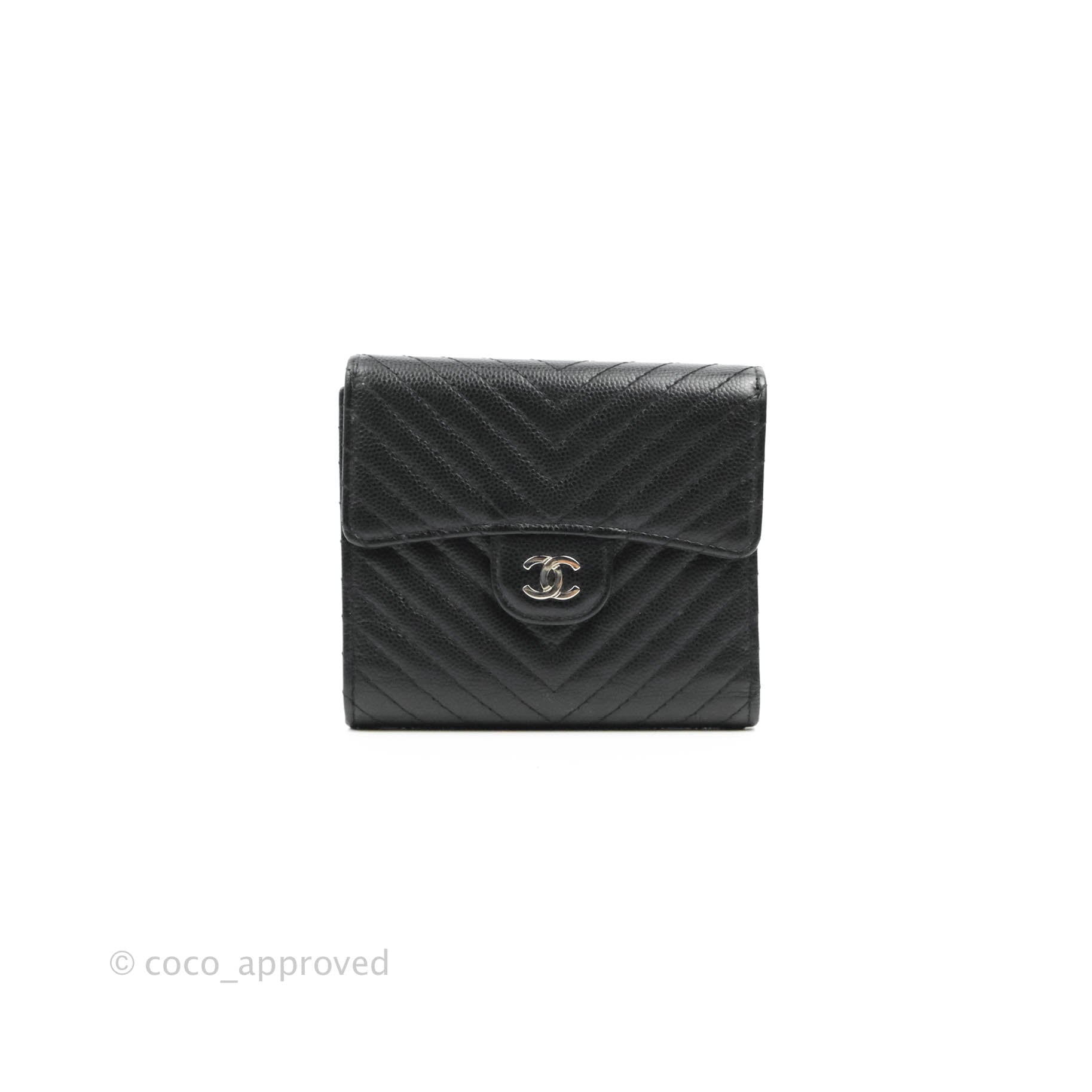 Chanel Classic Flap Chevron Wallet in Black Caviar Leather with Silver Hardware - Luxury Women's Wallet for Everyday Use & Special Occasions