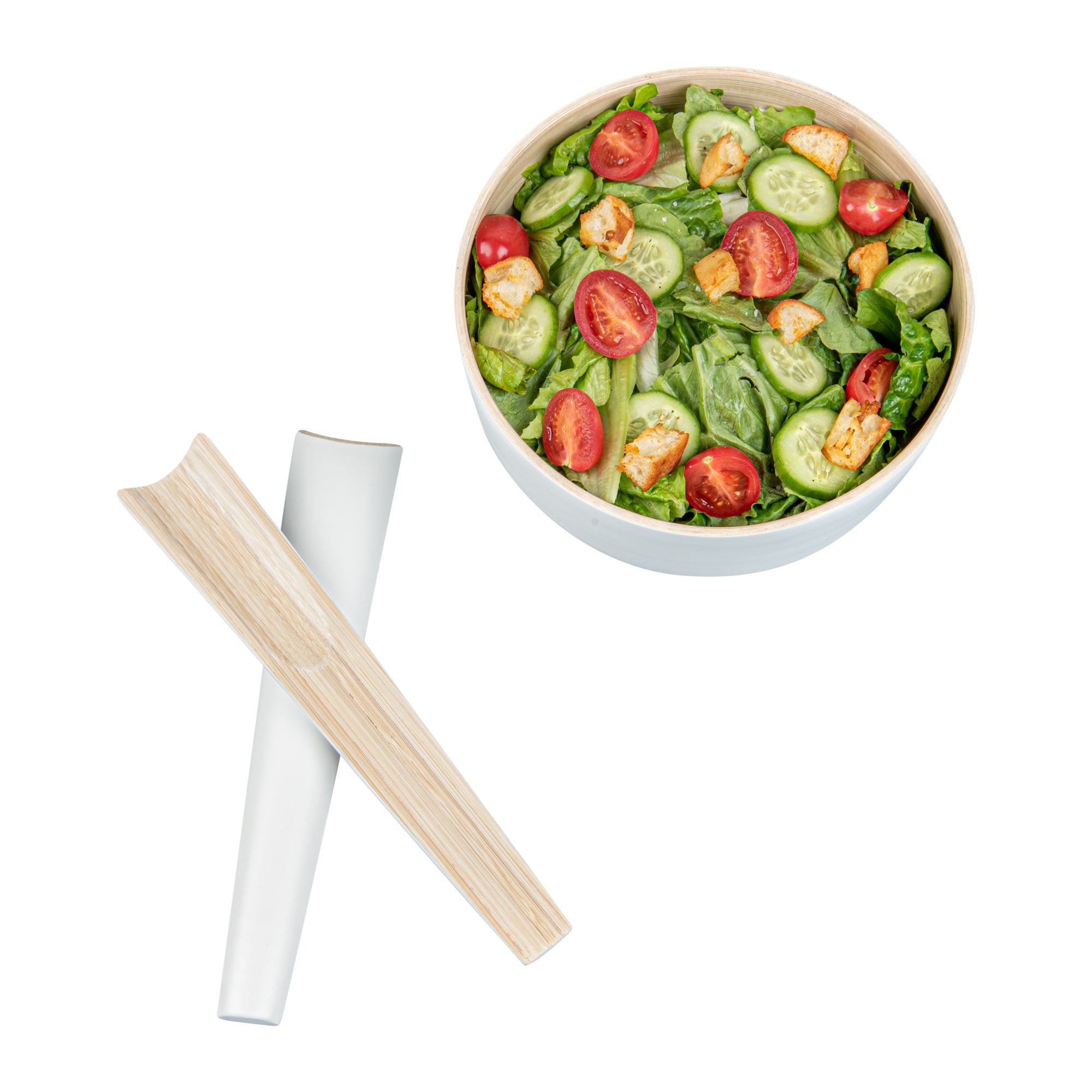 Bambuddha White Spun Bamboo Salad Servers Set - 2 Piece Eco-Friendly Utensils for Serving (9.75 Inch) - Perfect for Parties, Picnics & Healthy Dining