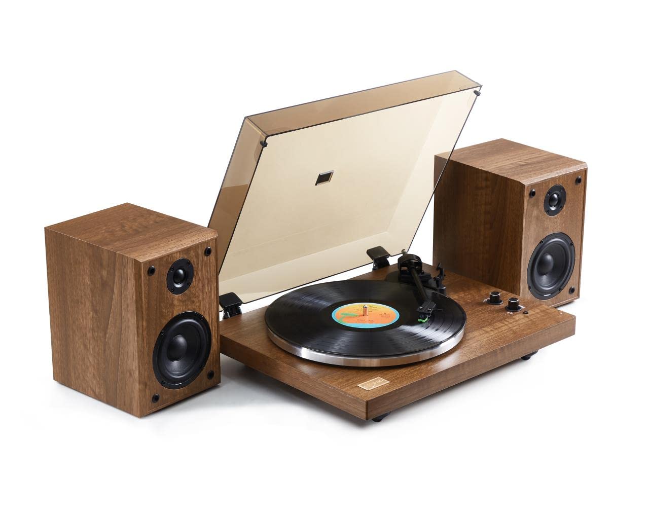 Arkrocket Cassini High Fidelity Bluetooth Record Player with Built-in Speakers - Belt Drive Vinyl Turntable with Moving Magnet Cartridge, Bluetooth 5.0, AUX Input/Output - Perfect for Home Entertainment & Vinyl Collection (Walnut Finish)