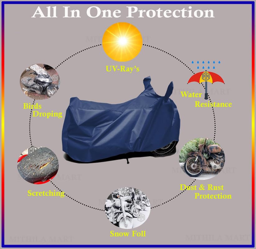 Waterproof Bike Cover for Hero Pleasure Plus BS6 - Heavy Duty Motorcycle Body Cover with UV Protection, All Weather Resistant - Perfect for Outdoor Parking, Travel & Monsoon Storage (Navy Blue)