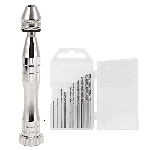 Silver Aluminum Alloy Hand Twist Drill with 10 Bit Set - Durable & Easy to Use for DIY Projects