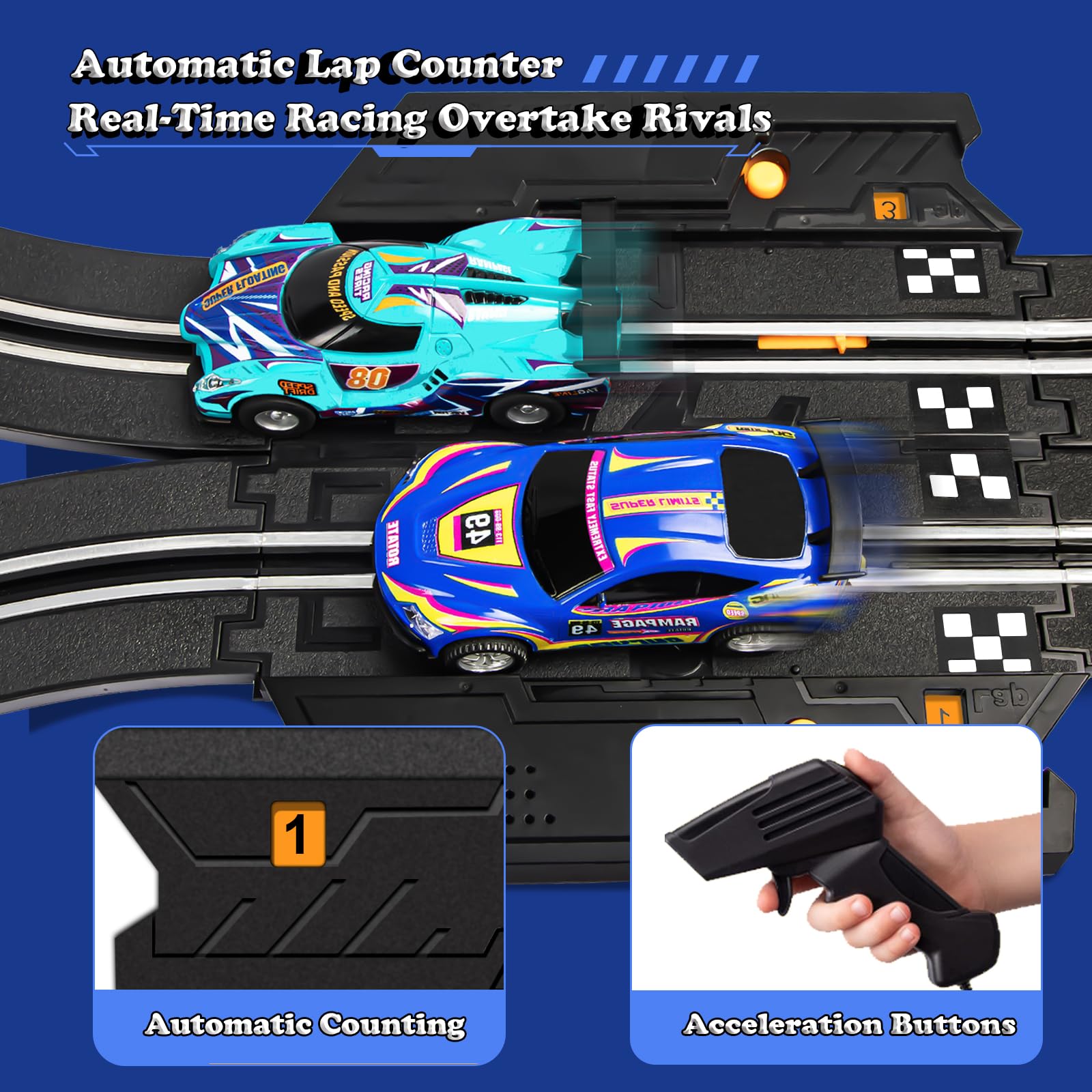 Electric Slot Car Race Track Set for Kids - 4 Slot Cars, Dual Racing Track & 2 Hand Controllers - RC Racing Toy for Boys & Girls Ages 8-12 - Perfect Birthday Gift for Indoor Racing Fun & Family Game Nights