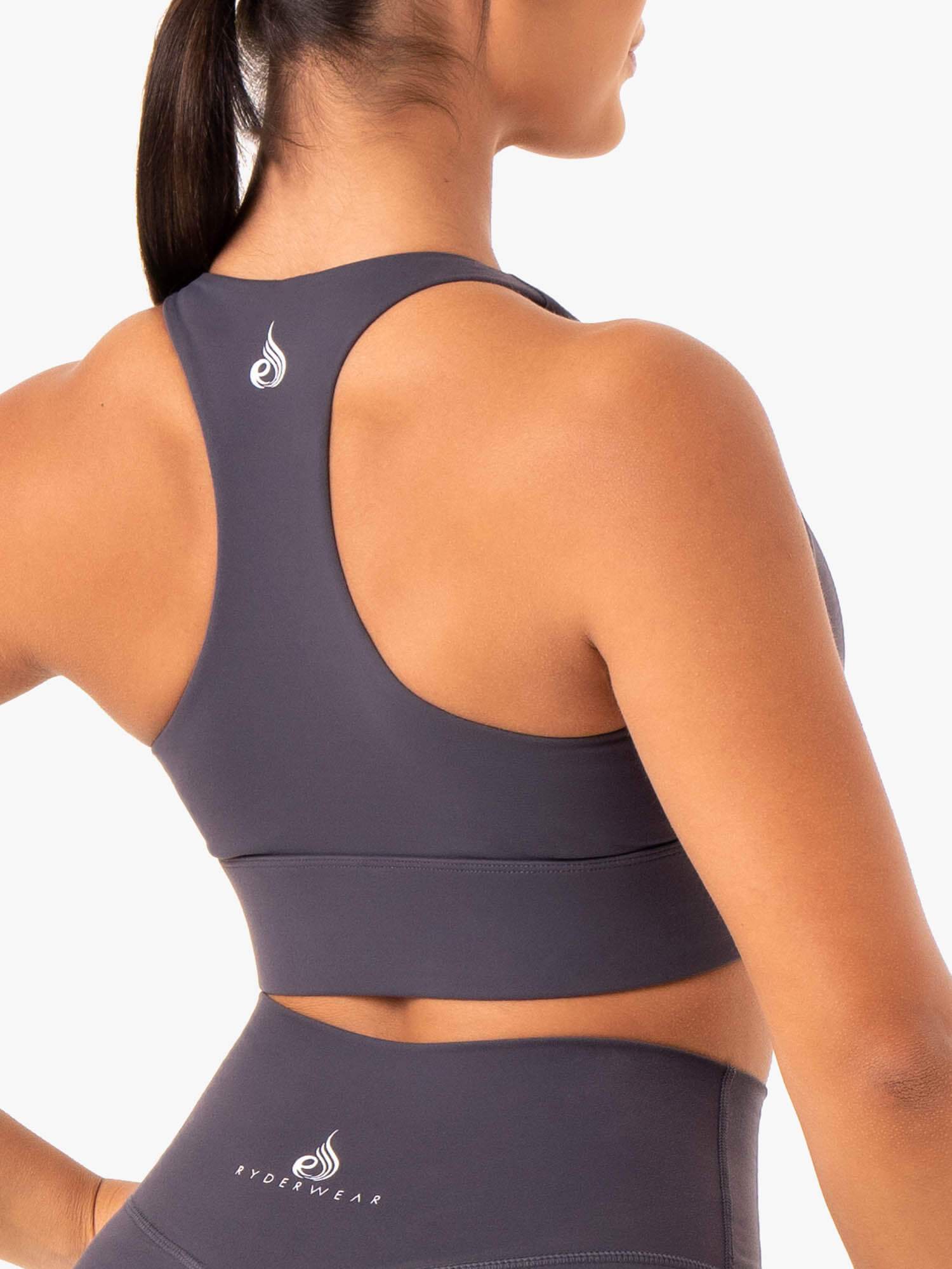 High-Performance Racerback Sports Bra for Women - Breathable Workout Top in Charcoal Grey | Ideal for Running, Yoga & Gym Training