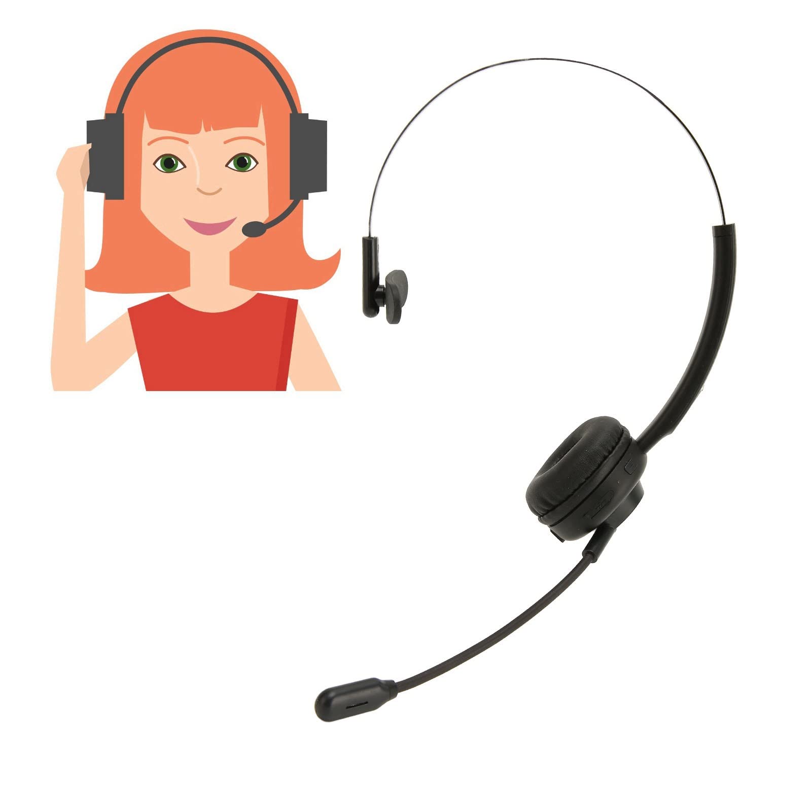 Single Ear 5.0 Bluetooth Headset with Microphone & Charging Base - Noise Canceling On-Ear Headphones for Cell Phone, PC, Call Center & Office - Perfect for Remote Work, Customer Service & Long Business Calls