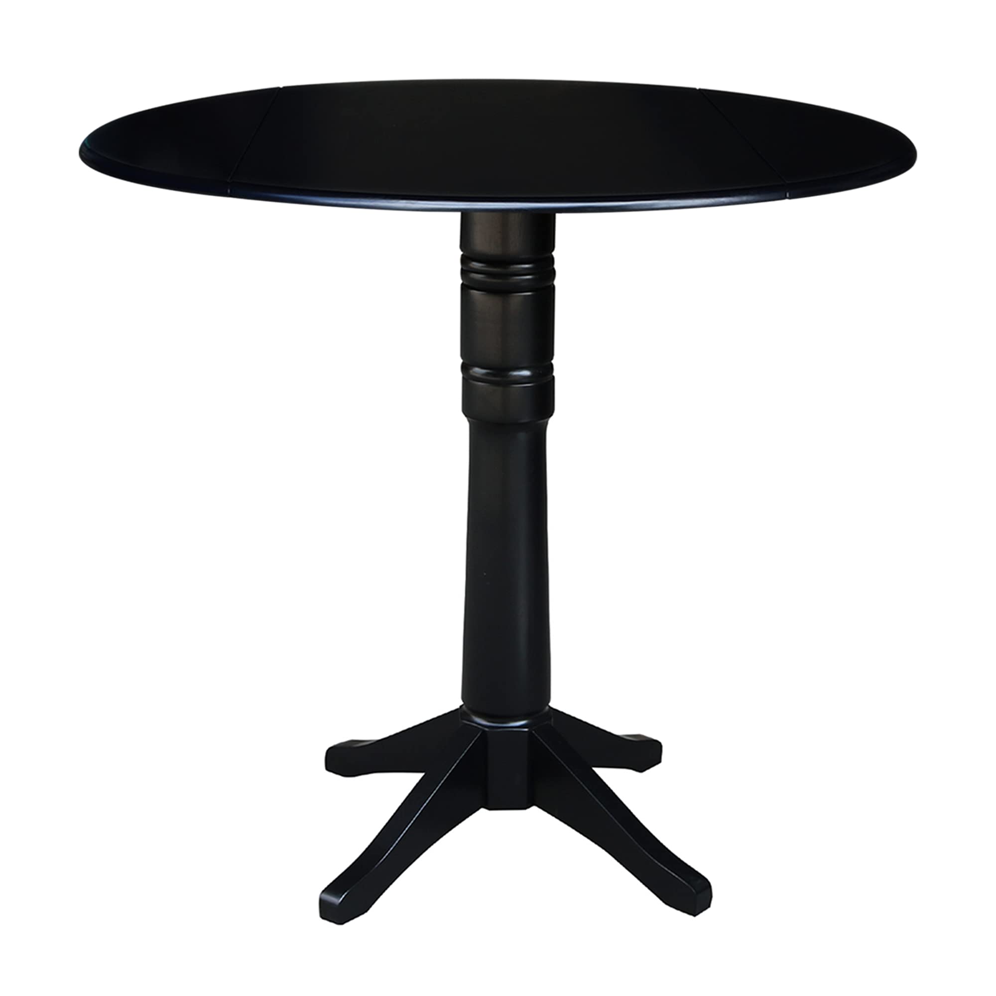 IC International Concepts 42-Inch Round Dual Drop Leaf Pedestal Dining Table - Adjustable Height 42.3 Inches - Space Saving Design for Small Dining Rooms - Easy to Assemble - Black Finish - Perfect for Apartments, Breakfast Nooks & Cozy Dining Spaces