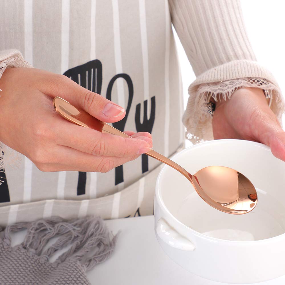 Premium 7-Inch Stainless Steel Bouillon Soup Spoons Set - Elegant Round Dinner Spoons for Fine Dining, Restaurants & Home Entertaining - Dishwasher Safe & Durable Tableware