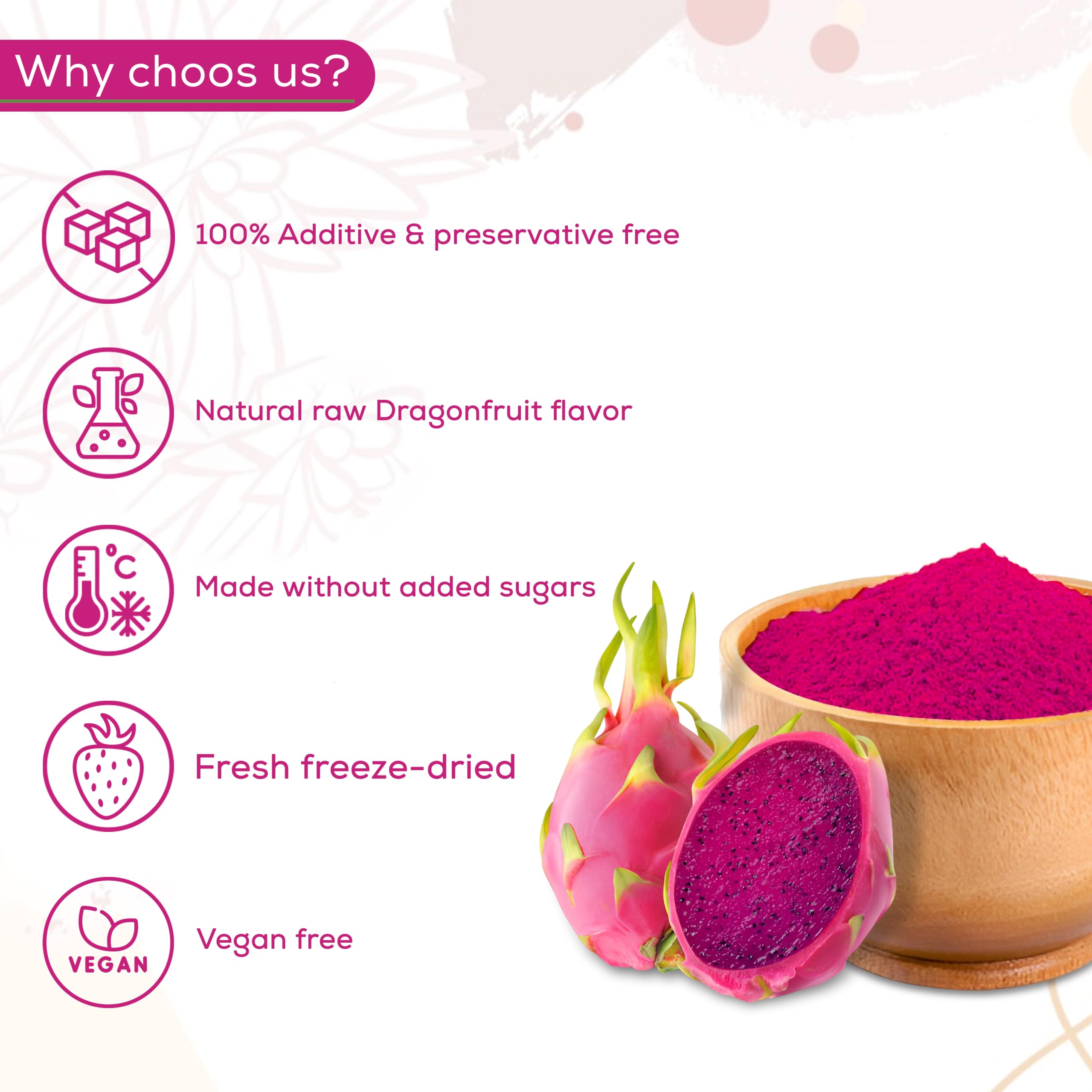 Freeze-Dried Dragon Fruit Pink Pitaya Powder | 100% Natural, Non-GMO, Vegan Superfood | 8oz Resealable Bag | No Sugar or Additives | Perfect for Smoothies, Drinks, Baking & Healthy Snacks | Antioxidant-Rich Superfood Powder