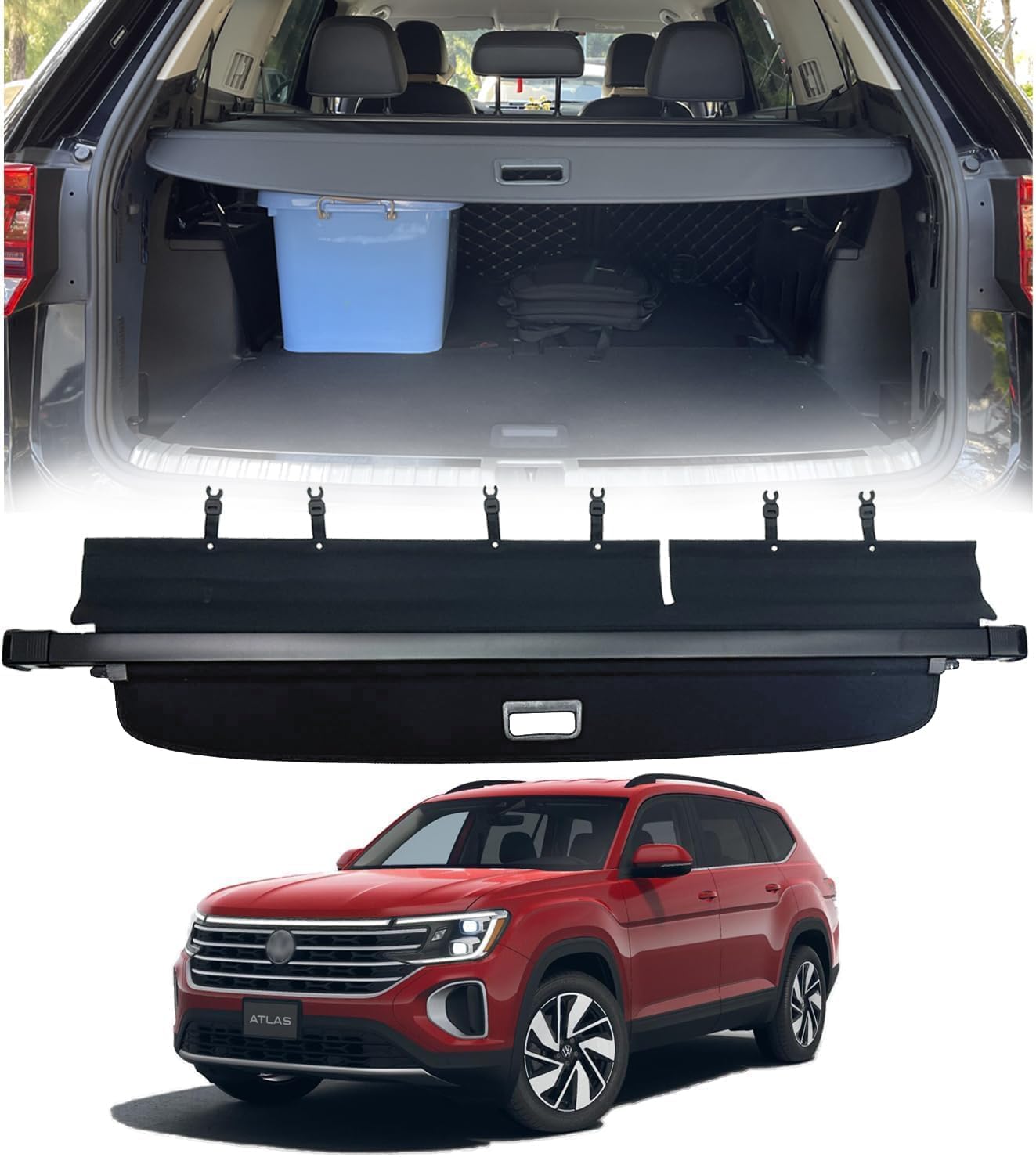 Vesul Retractable Rear Trunk Cargo Cover for VW Atlas 2018-2025 | Security Shade & Privacy Screen | Anti-Peeping Luggage Protector with Bonus Canvas Cover (Excludes Cross Sport Models) | Perfect for Road Trips, Grocery Hauling & Secure Storage