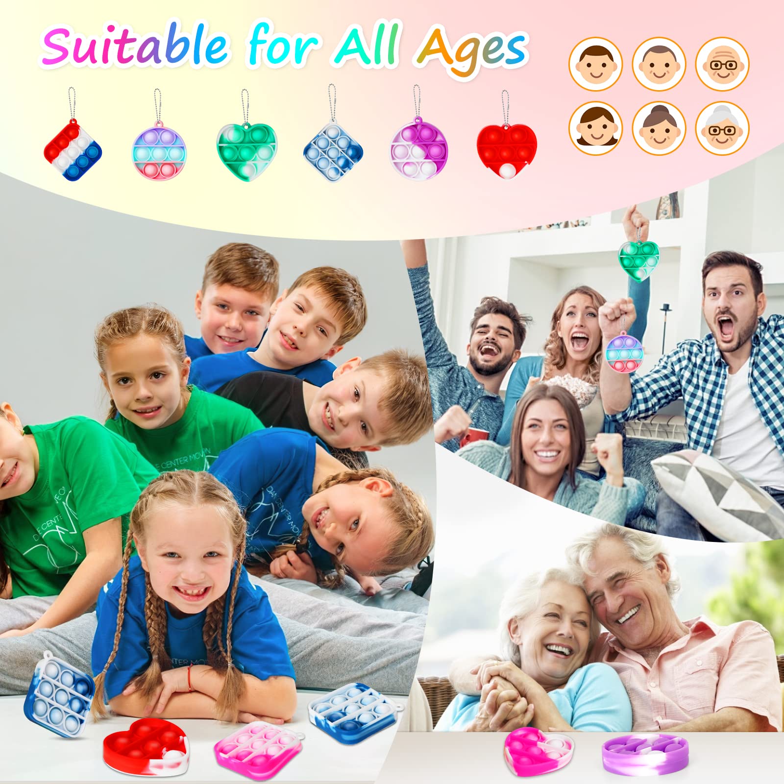 21Pcs Mini Fidget Keychain Toys - Bulk Pop Party Favors for Kids, Easter Egg Fillers, Valentine's Day Classroom Exchange Gifts & Prizes for Boys and Girls - Stress Relief Sensory Toys for School, Travel and Birthday Parties