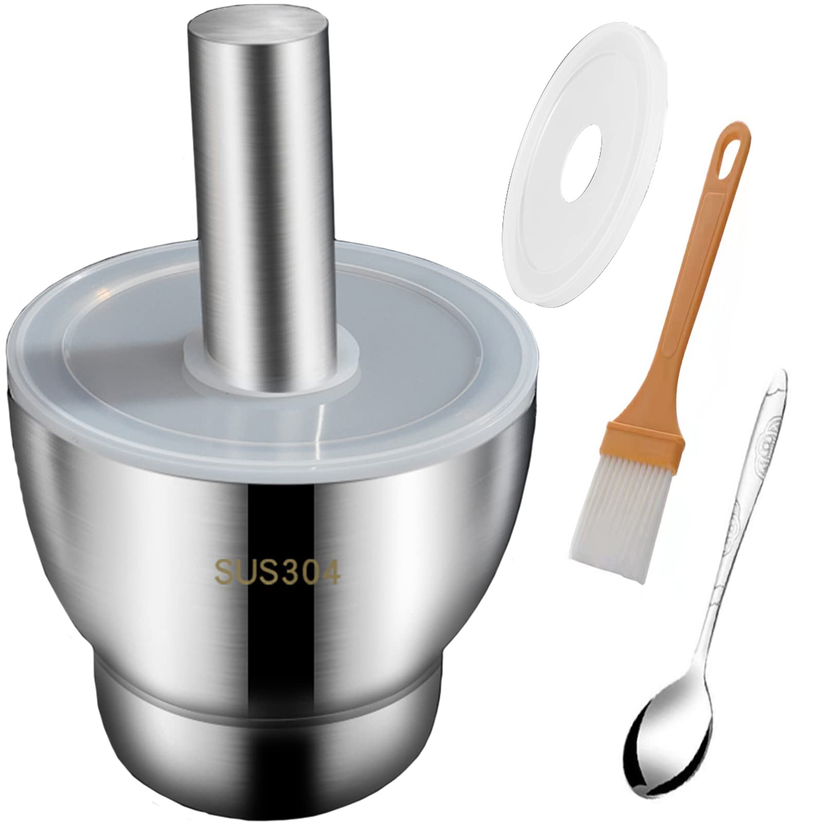 Premium Stainless Steel Mortar and Pestle Set - 4 Inch Molcajete Bowl for Grinding Herbs, Spices, Pills & Making Guacamole | Durable 18/8 Steel Spice Crusher & Pesto Maker | Perfect for Kitchen, Pharmacy & Home Cooking