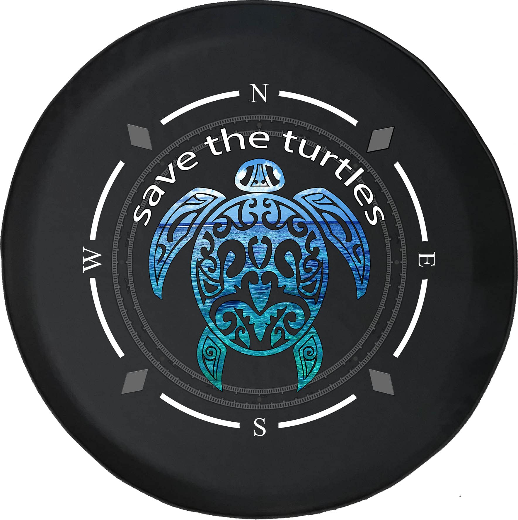 American Unlimited Spare Tire Cover with Compass Design - Save The Turtles Beach Wheel Protector for SUV, Trailer, RV & Most Vehicles | Durable Outdoor Accessory for Road Trips & Beach Adventures
