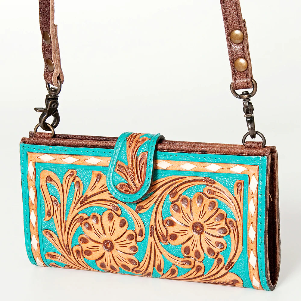 American Darling Turquoise Inlay Wallet & Clutch - Stylish Leather Card Holder for Women, Perfect for Parties, Weddings & Evening Events