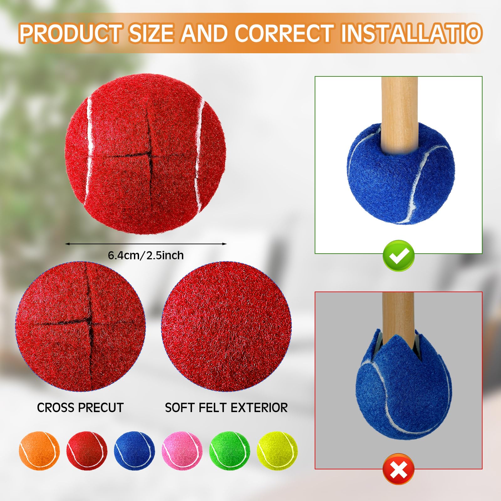 48 Pcs Precut Tennis Balls for Chair Legs - Non-Slip Floor Protectors, Furniture Glides, Noise Reducers for Hardwood & Tile Floors - Perfect for Classrooms, Offices & Home Use