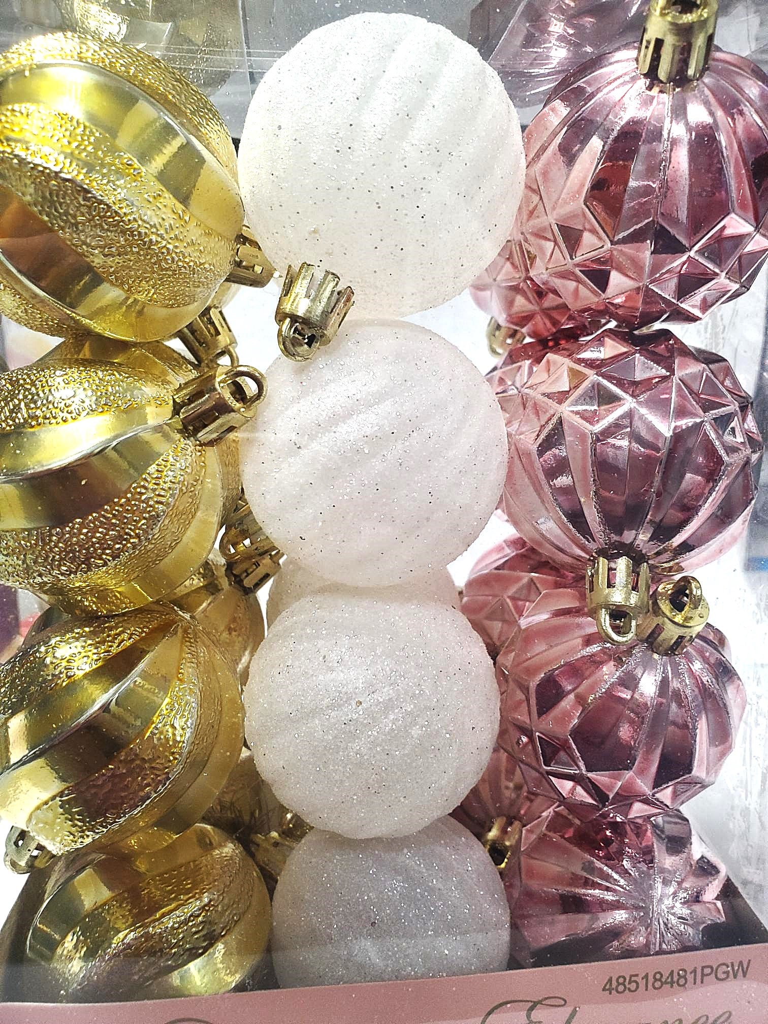 24 Pack of 50MM Gold, White & Rose Gold Christmas Tree Ornaments - Perfect for Holiday Decor, Party Favors & Gift Toppers