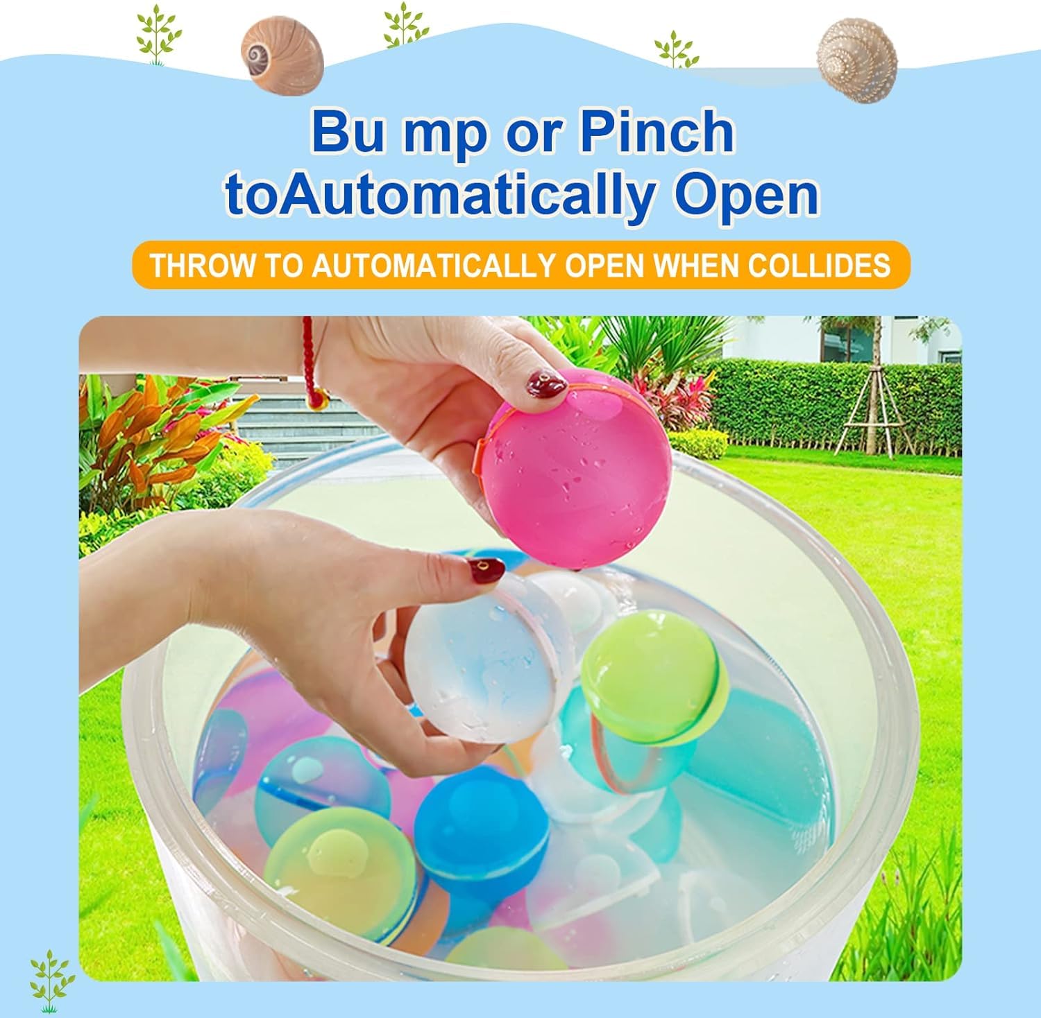 6 Pack Automatic Shut-Off Water Balloons - Fast Fill Reusable Mixed Color Water Bombs for Kids Summer Outdoor Water Fights, Pool Parties & Backyard Games