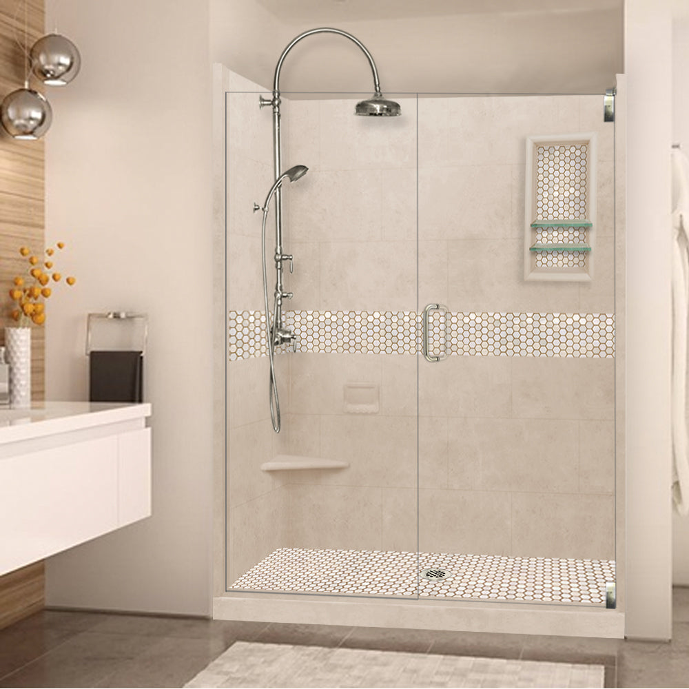 60-Piece Alcove Brown Sugar Sistine Stone & Honey Hex Mosaic Tile Set - DIY Shower Remodel Kit for Bathroom Wall & Floor Renovation