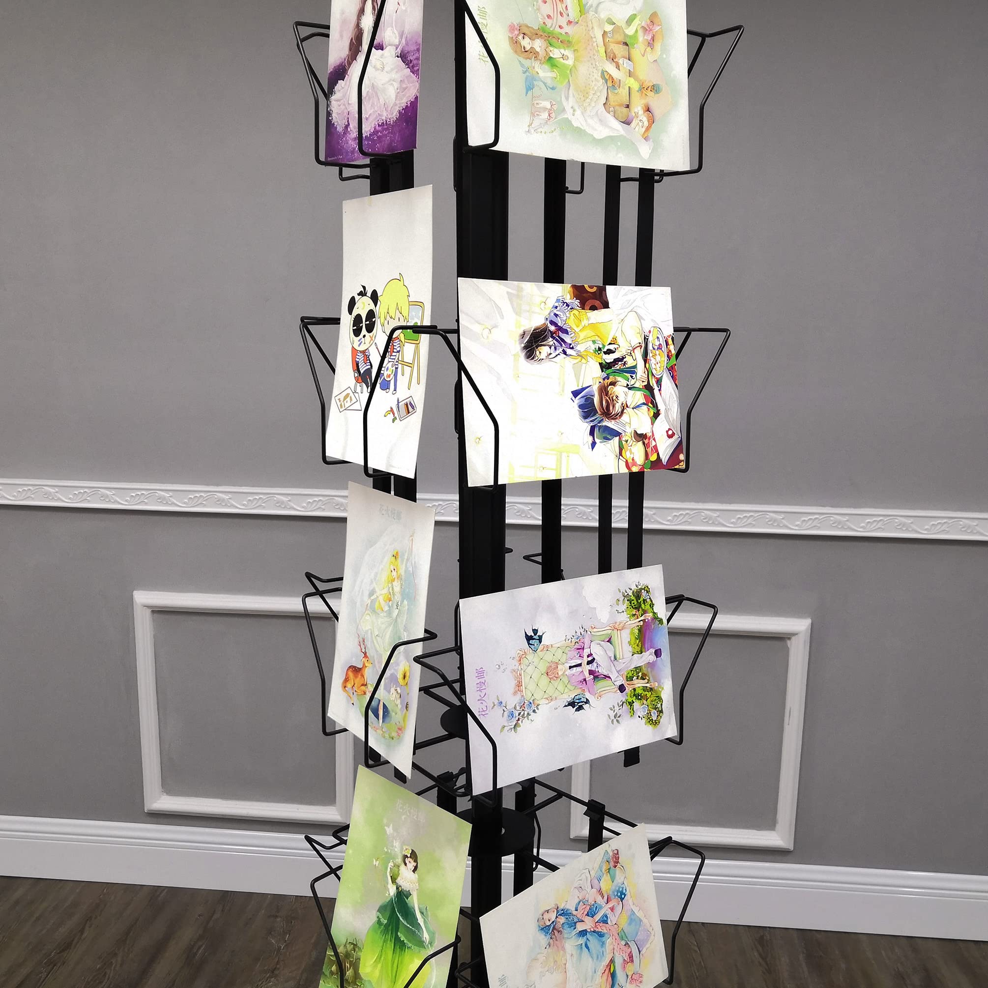FixtureDisplays® 32-Pocket Adjustable Spinning Display Rack for Greeting Cards - 5x7 to 8.5x8 Inches, Double-Tier Black Stand with 1.27