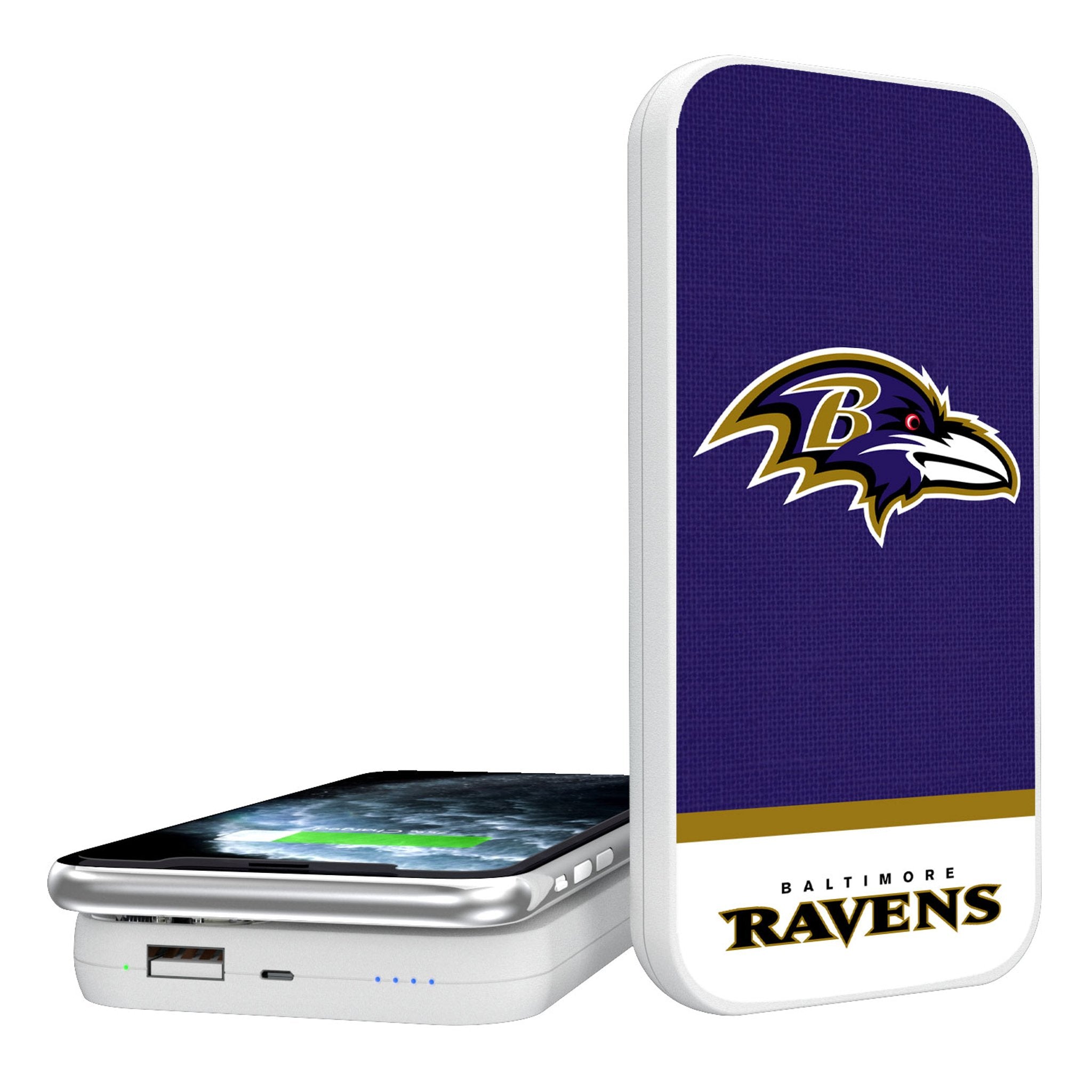 Baltimore Ravens Endzone 5000mAh Portable Wireless Charger - Fast Qi Charging Power Bank for iPhone, Samsung & AirPods - Perfect for Travel, Office & Game Day Accessories