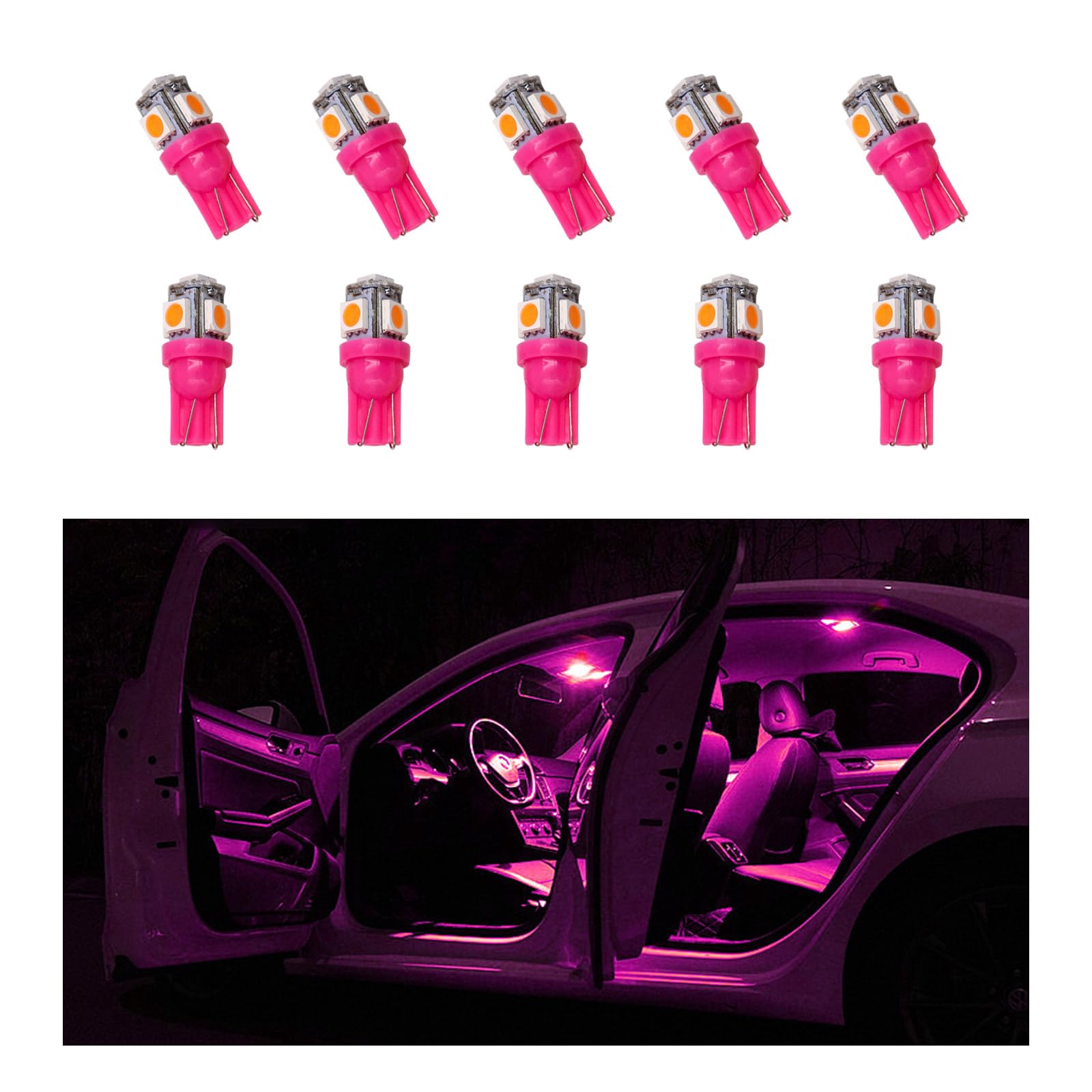 10 Pack T10 5050 5SMD LED Car Interior Light Bulbs - Super Bright Purple LED Replacement Bulbs for Dashboard, Dome, Map, Door, License Plate Lights | Perfect for Night Driving & Car Customization