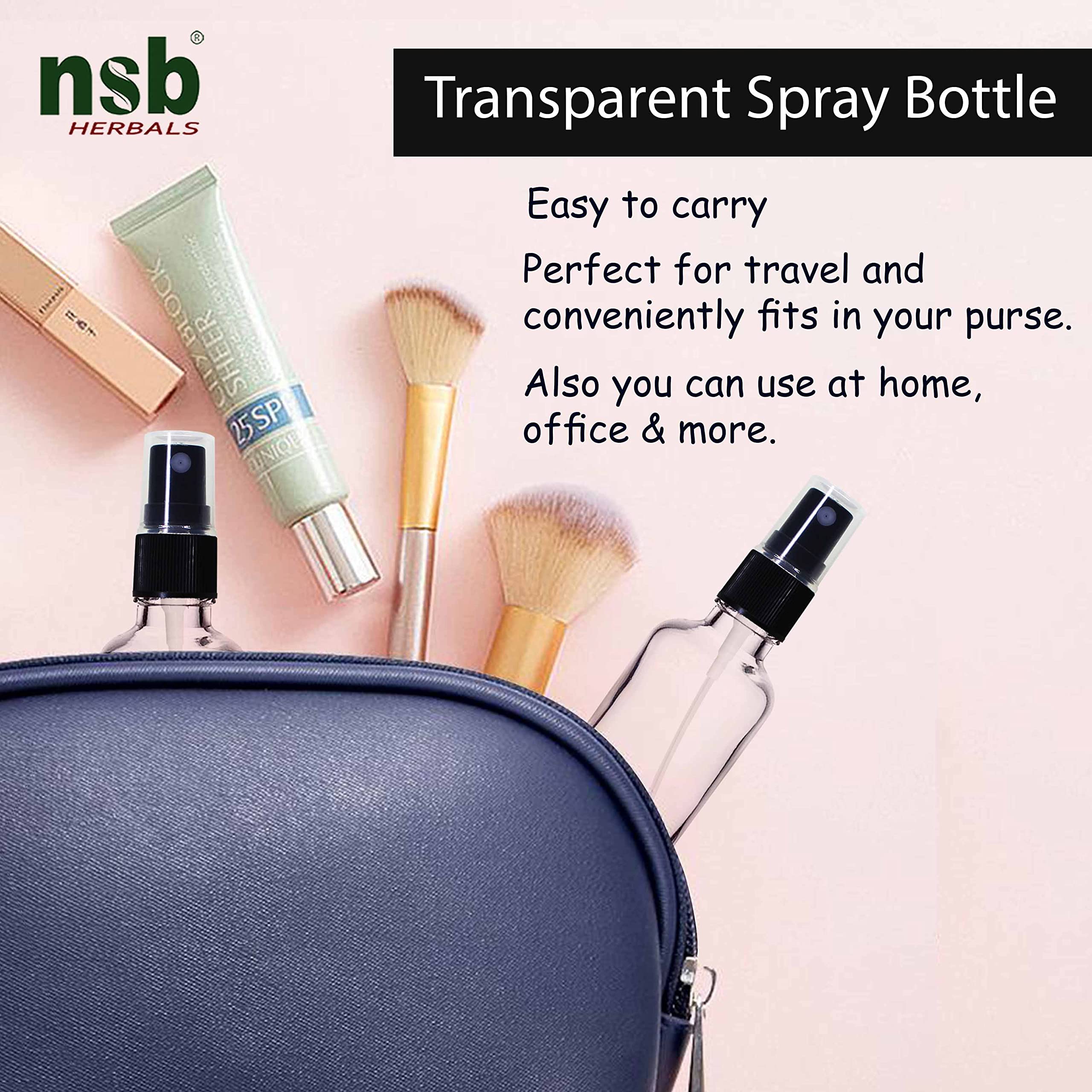 NSB Herbals 50ml Refillable Clear Glass Fine Mist Spray Bottles with Pump - Perfect for DIY Perfume, Essential Oils, Aromatherapy Blends, Floral Waters & Beauty Products (3-Pack) | Great for Home, Travel & Salon Use