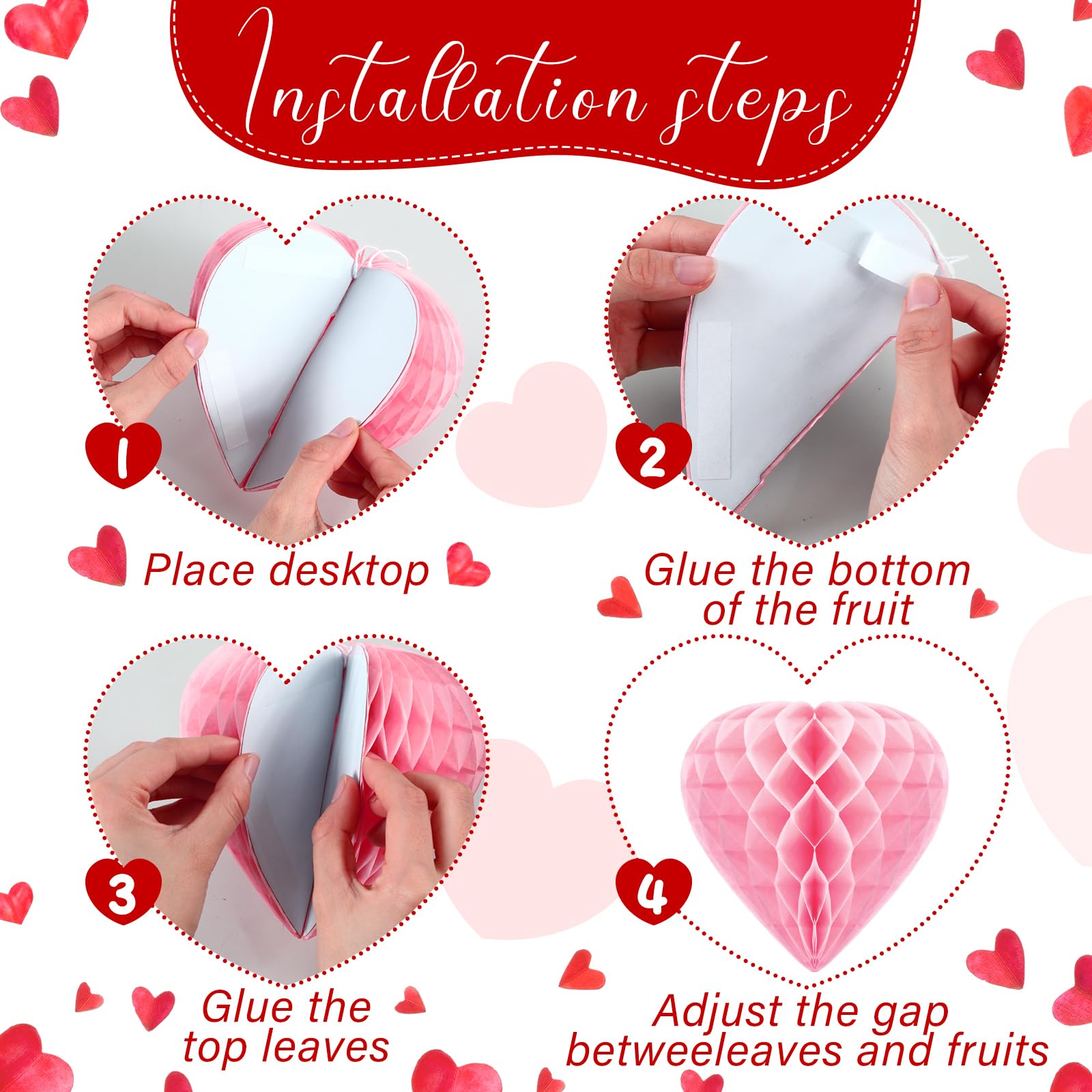 12 Pcs Valentine's Day Heart Shaped Honeycomb Ball Decorations - Red Paper Pom Poms Hanging Pendants for Wedding, Bridal Shower, Party & Photo Backdrop Ceiling Decor (Perfect for Romantic Proposals, Anniversary Celebrations & Home Decoration)