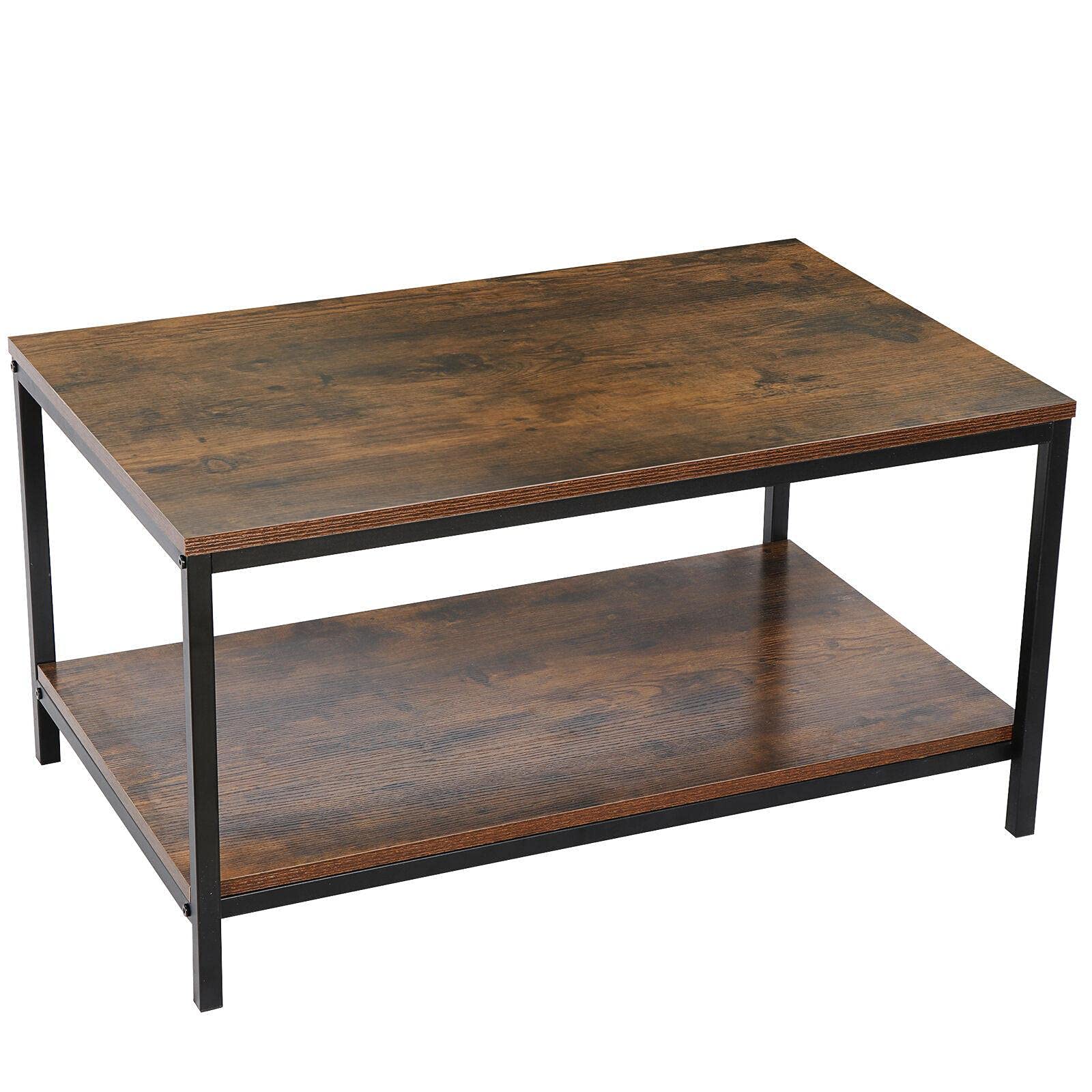 2-Tier Coffee Cocktail Table with Storage Shelf - Compact Computer Desk & Office Workstation for Home, Gaming, Study | Space-Saving Corner Desk with Adjustable Height & Drawers | Perfect for Small Apartments, Dorm Rooms & Home Offices