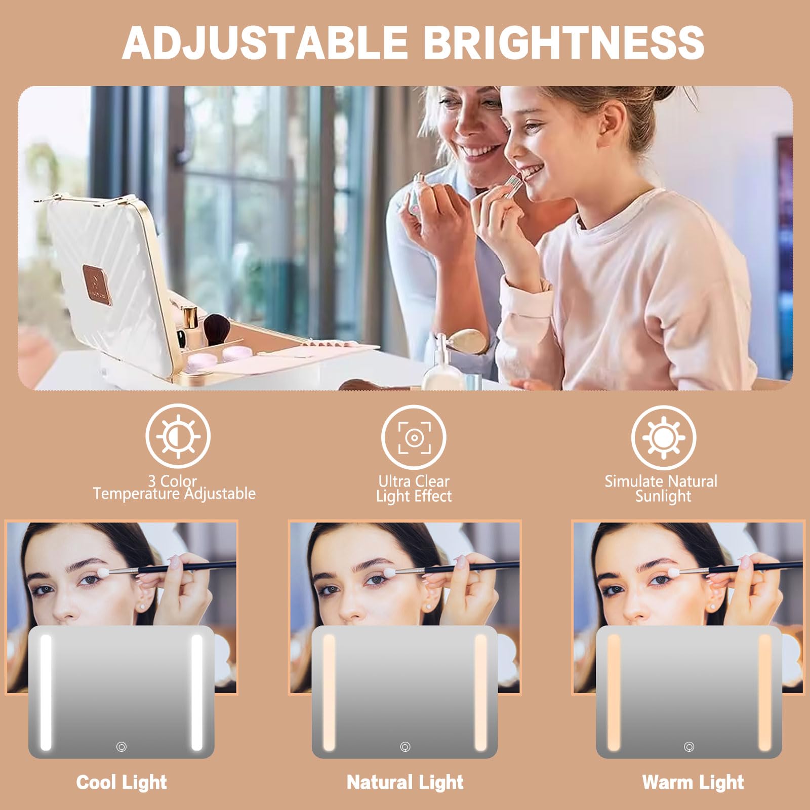 Napfox Professional Makeup Case with LED Lighted Mirror - Portable Travel Cosmetic Organizer for Makeup Artists, Hairstylists & Beauty Enthusiasts - Perfect for Travel, Salon & Home Use - White