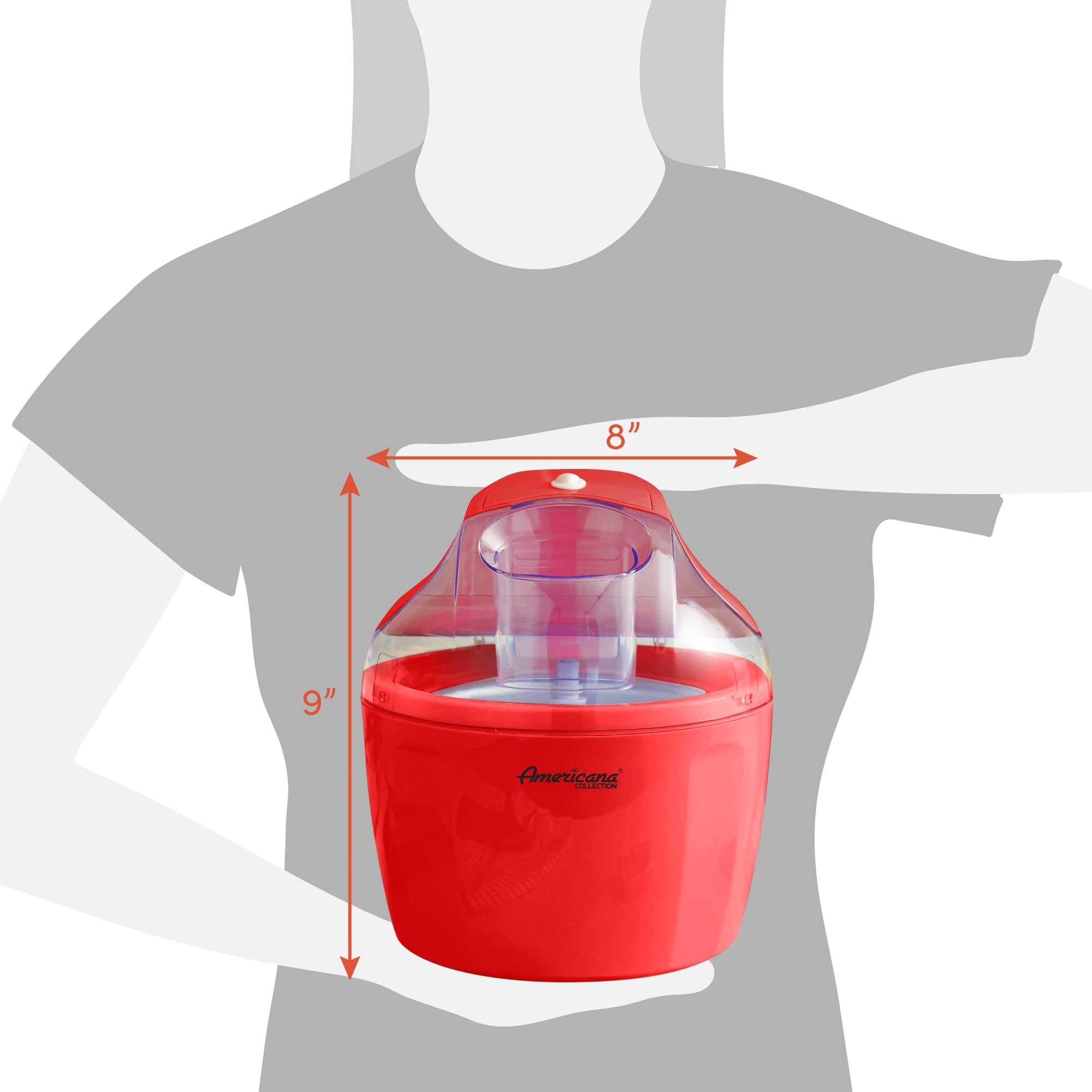 Americana EIM-1400R 1.5 Quart Electric Ice Cream Maker - Automatic Homemade Ice Cream Machine with Freezer Bowl, No Salt Needed - Make Creamy Ice Cream, Gelato, Frozen Yogurt & Sorbet - Includes Recipe Book & Ingredient Chute - Perfect for Parties, Family Gatherings & Summer Treats