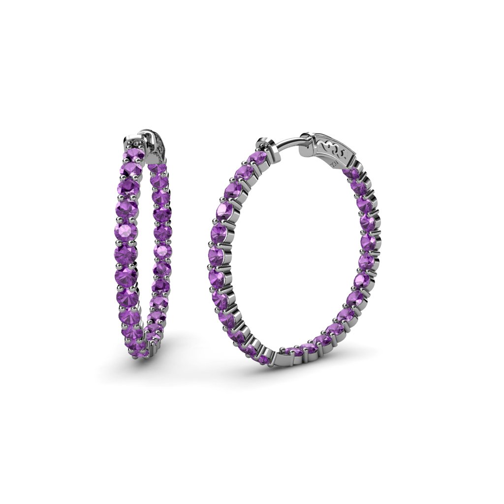 14K White Gold Amethyst Inside-Out Hoop Earrings 1.20ctw - Elegant Jewelry for Women, Perfect for Weddings, Parties & Special Occasions